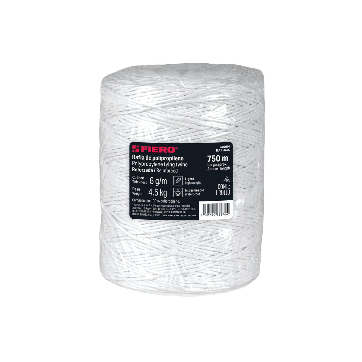 Rollo de rafia de 750 m color blanco calibre 6 g/m, FIERO