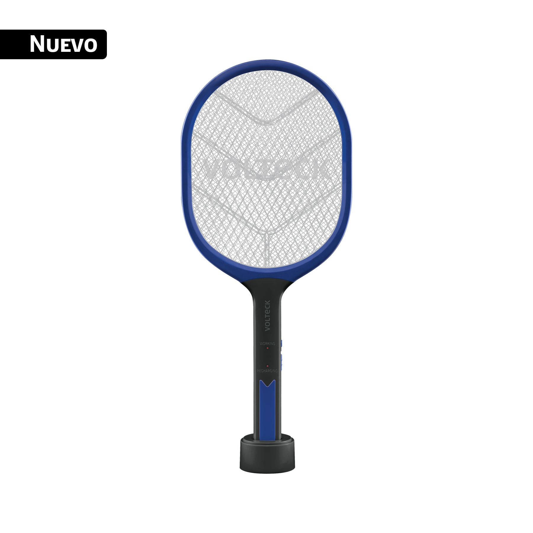 Raqueta mata moscas y mosquitos con base, recargable VOLTECK