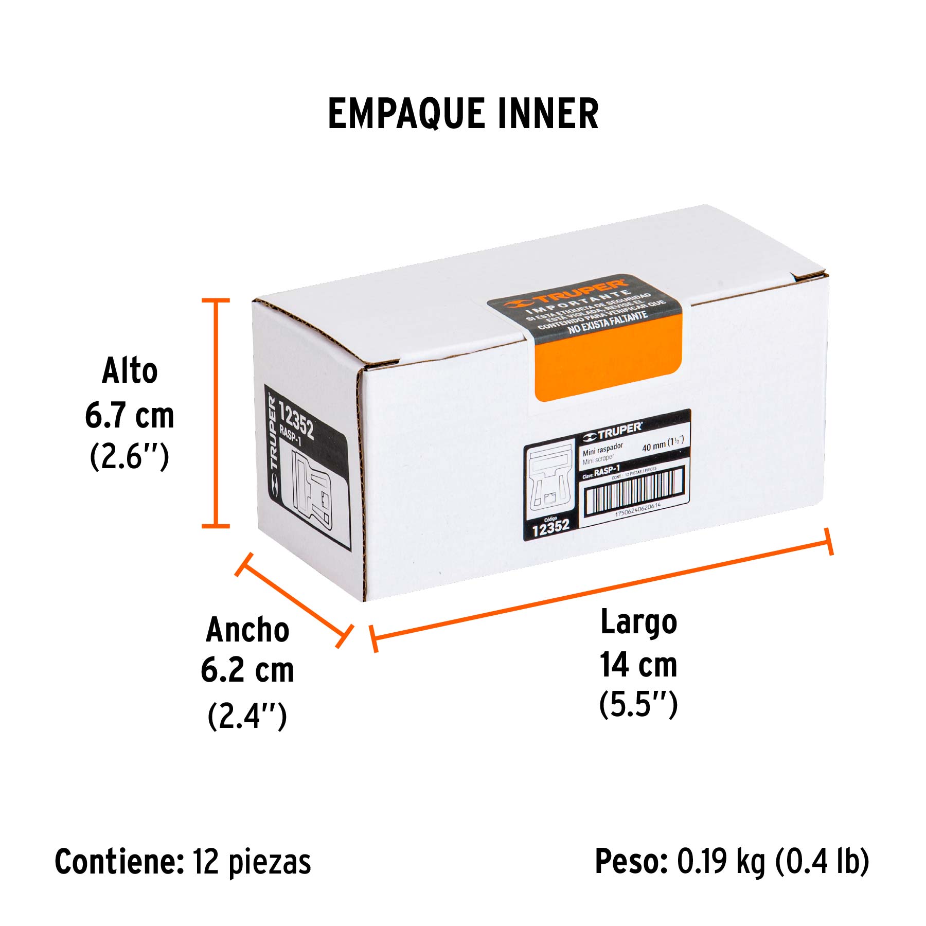 Minirraspador plástico con cuchilla de 1-1/2", TRUPER - Empaque