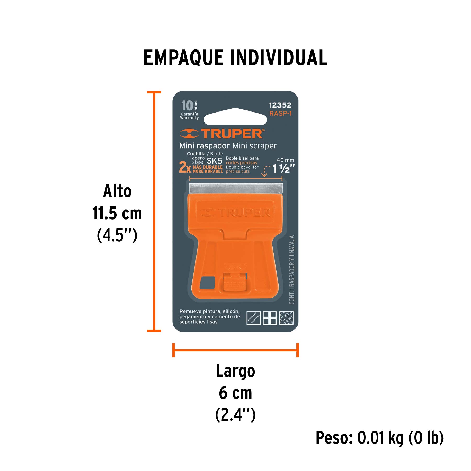 Minirraspador plástico con cuchilla de 1-1/2", TRUPER - Empaque