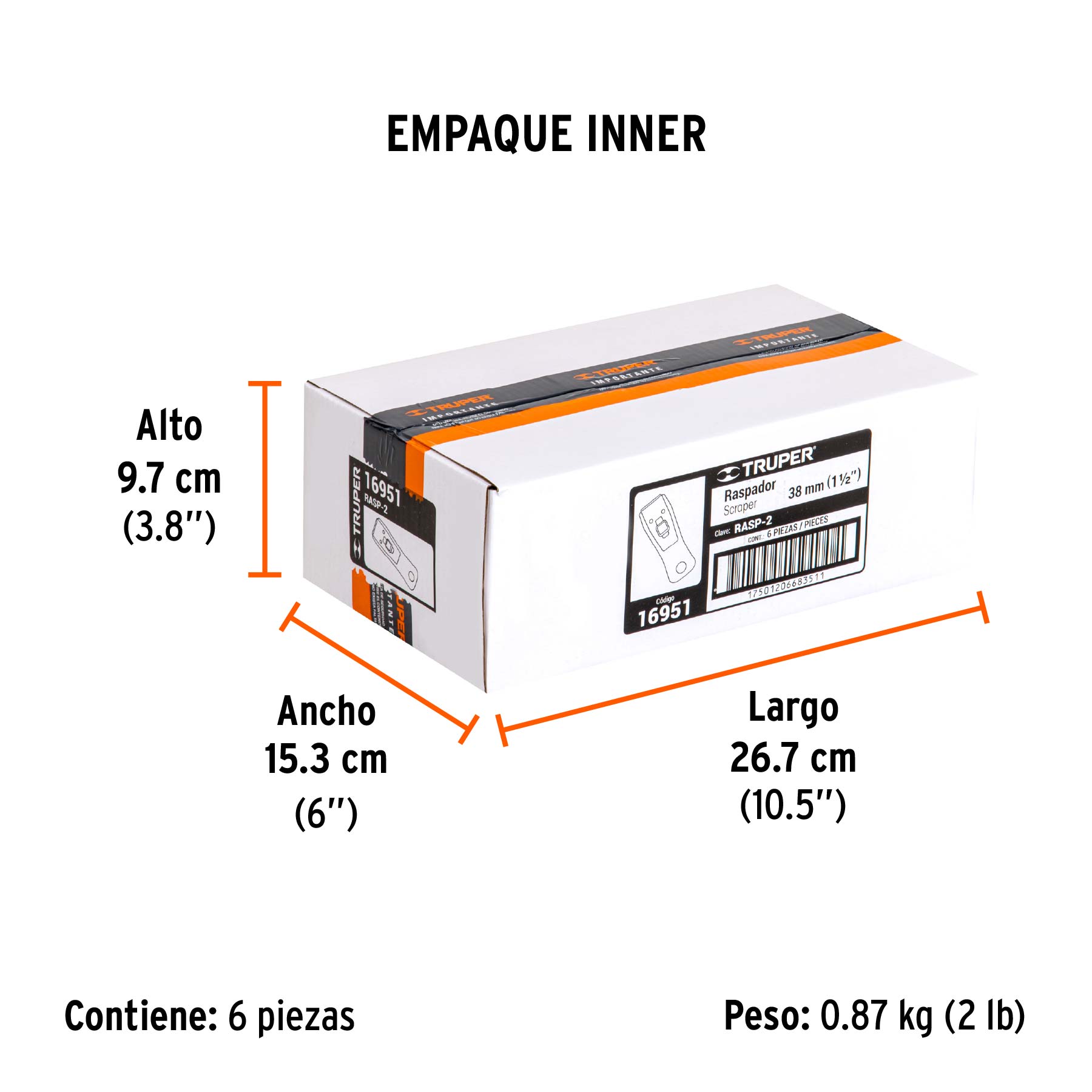 Raspador con cuchillas de 1-1/2", mango ergonómico, TRUPER - Empaque
