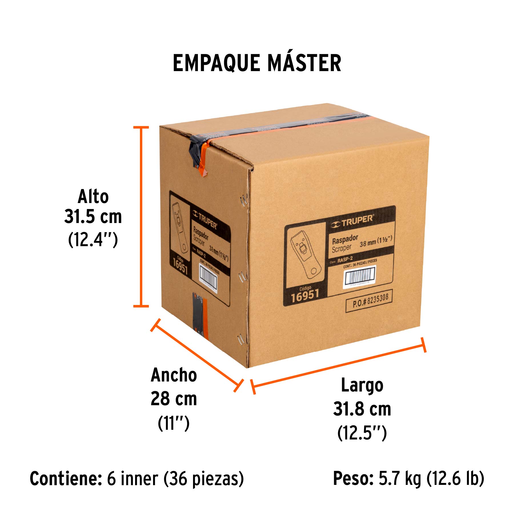 Raspador con cuchillas de 1-1/2", mango ergonómico, TRUPER - Empaque