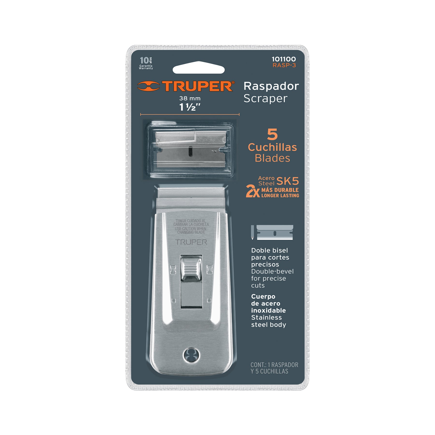 Raspador de acero inoxidable con cuchillas de 1-1/2", TRUPER