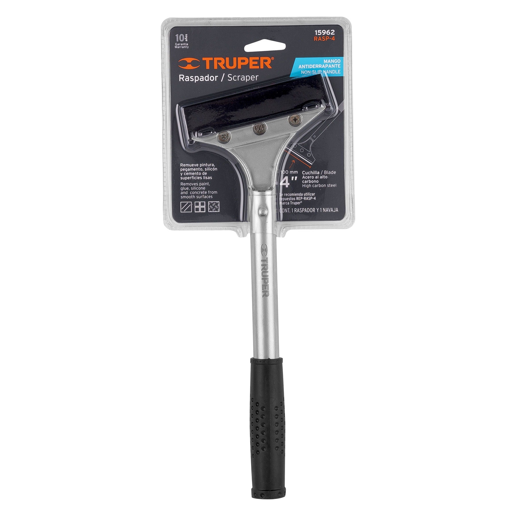 Raspador de acero con mango y cuchilla de 4", TRUPER