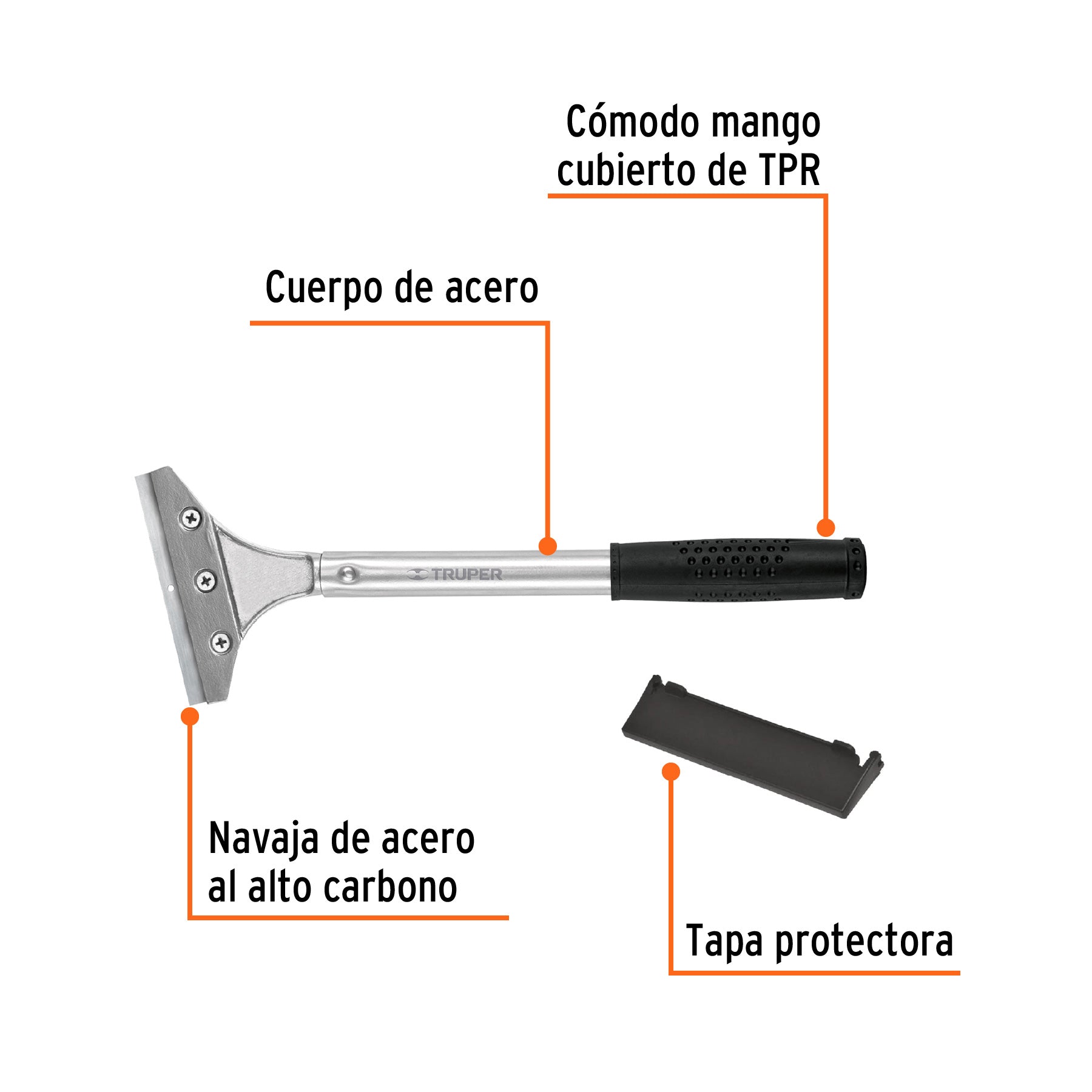 Raspador de acero con mango y cuchilla de 4", TRUPER