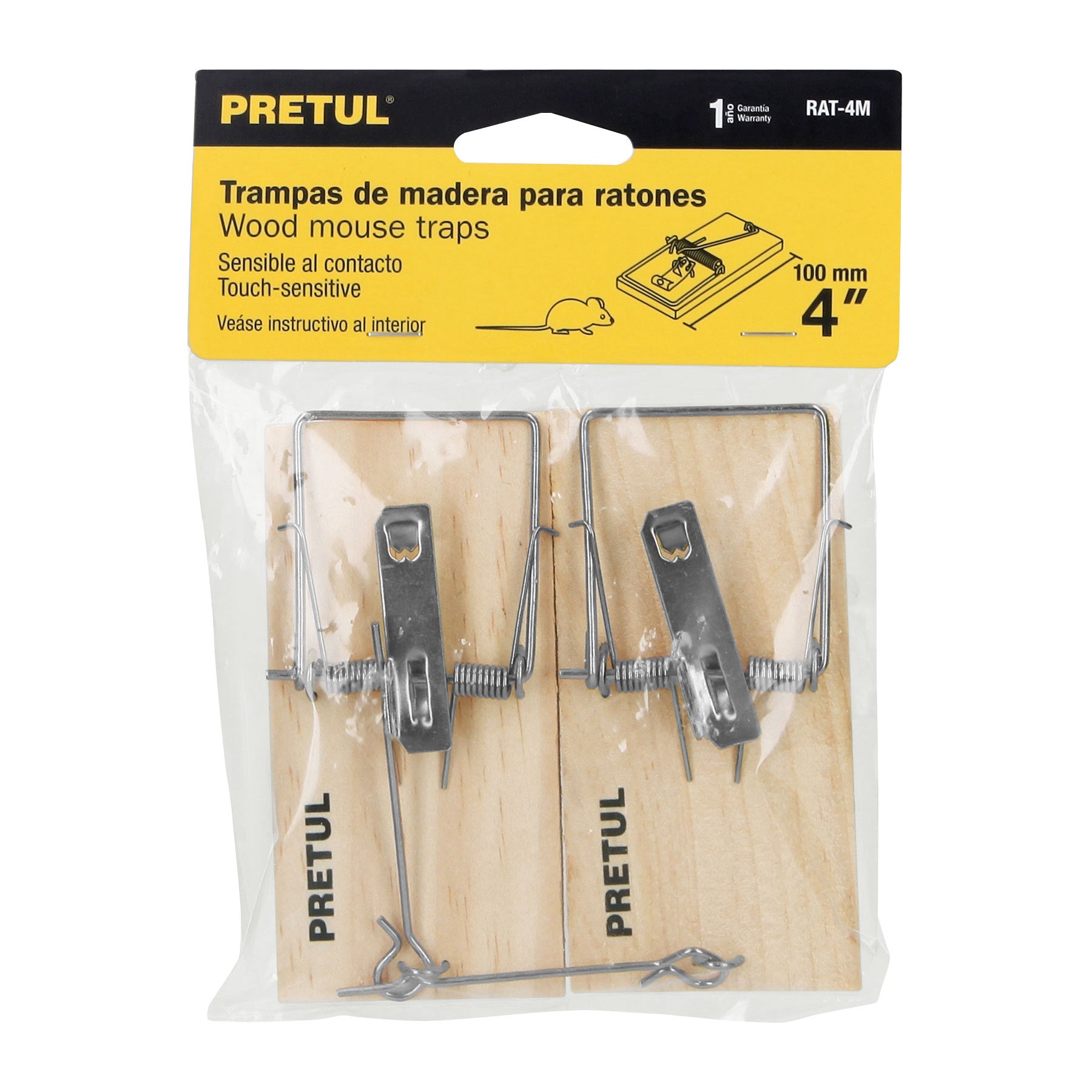 Trampa de madera de 4" para ratón, 2 piezas, PRETUL