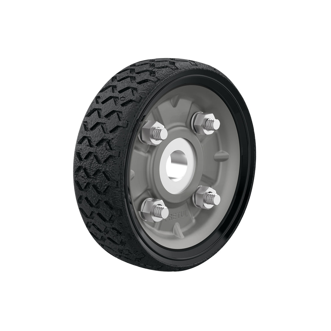 Rueda de hule sólido 4-1/2" para diablo, un balero, PRETUL