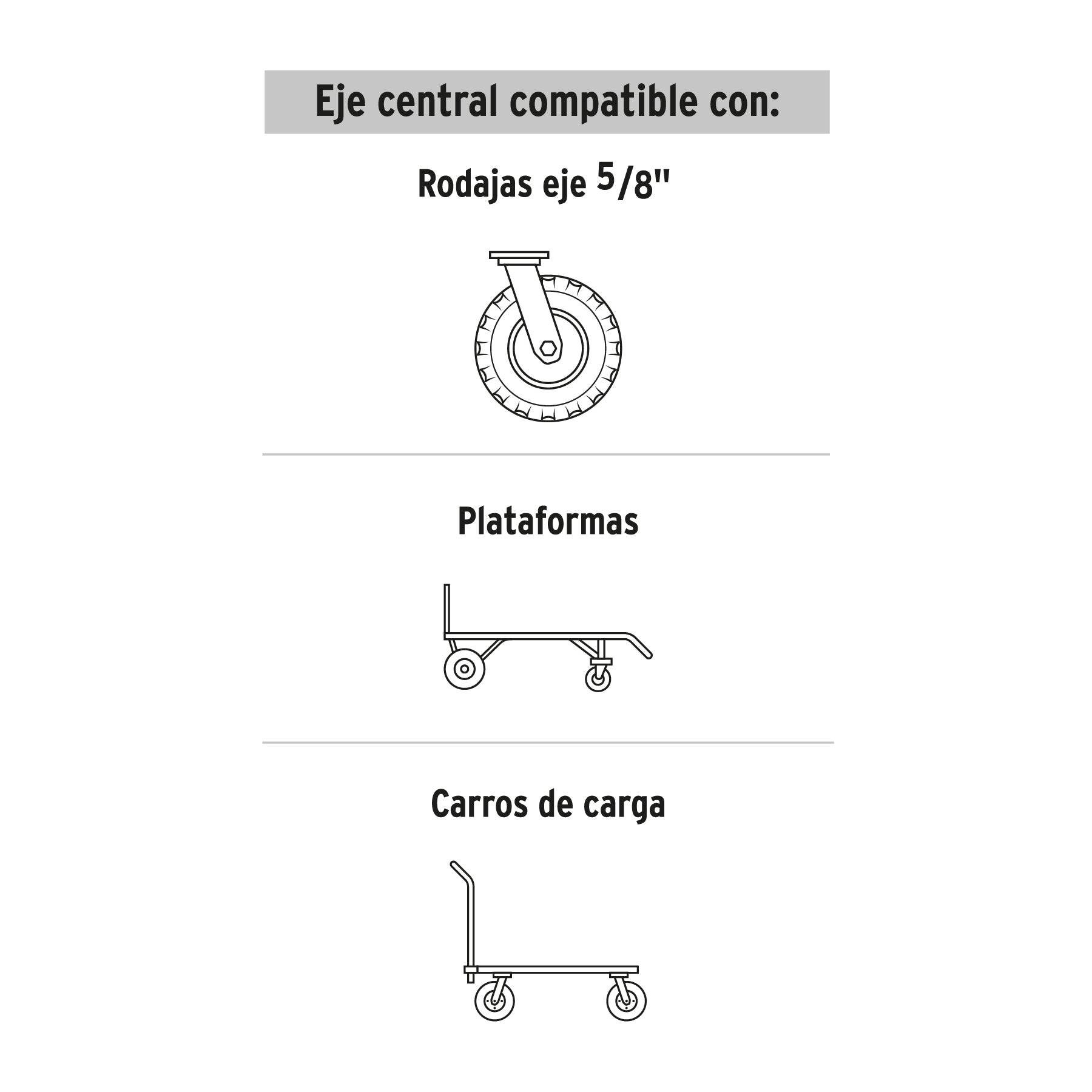 Rueda de hule sólido 8" para diablo, doble balero, PRETUL