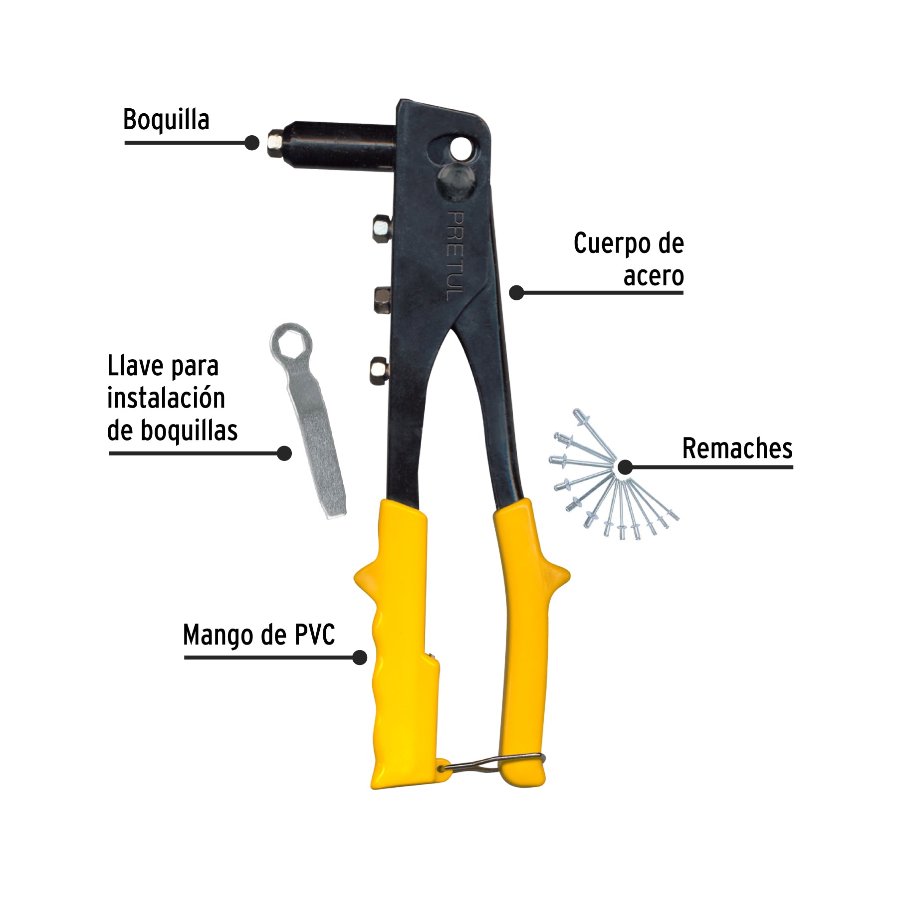 Remachadora 10" con remaches, PRETUL