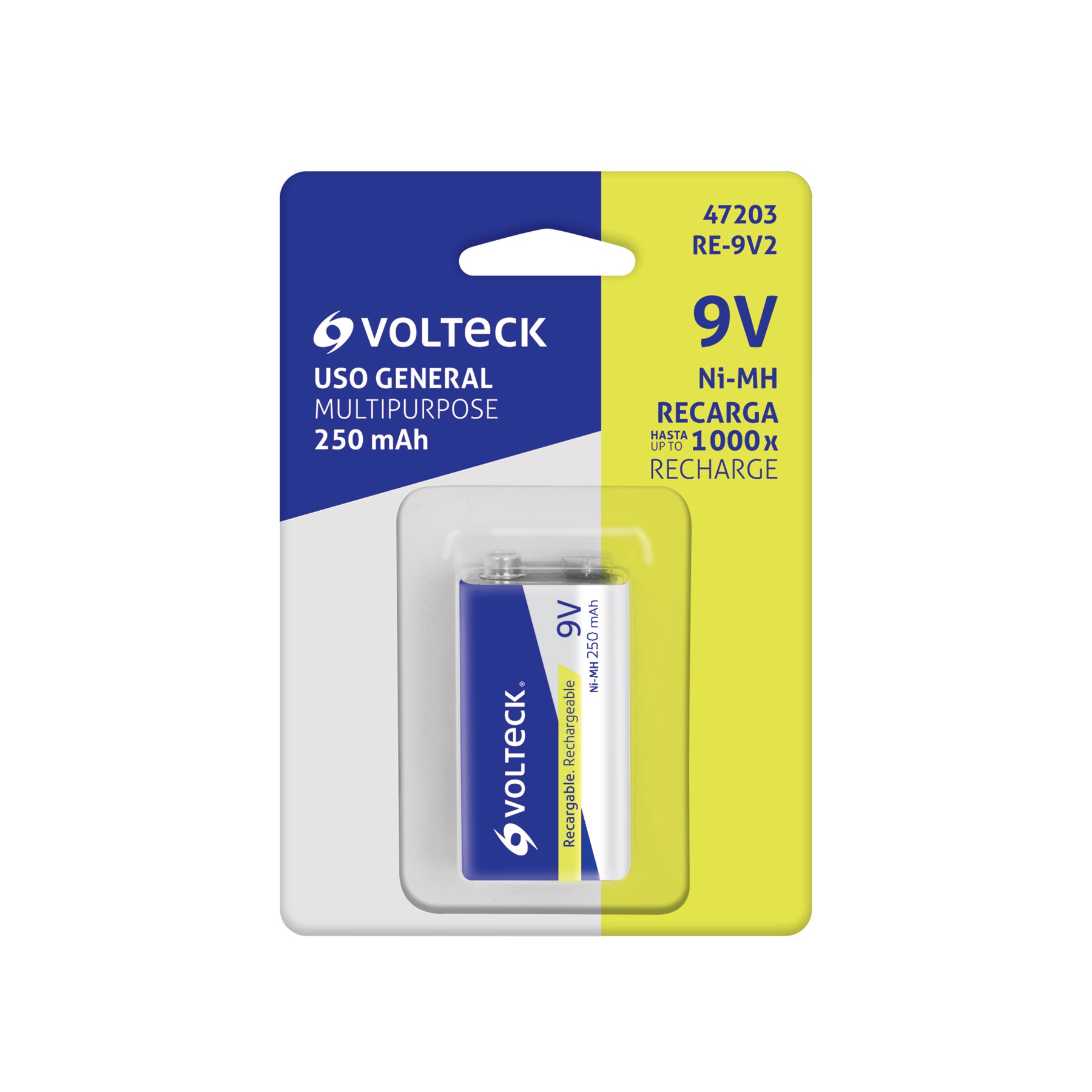 Blíster con 1 Pila recargable 9V uso general, 250 mAh