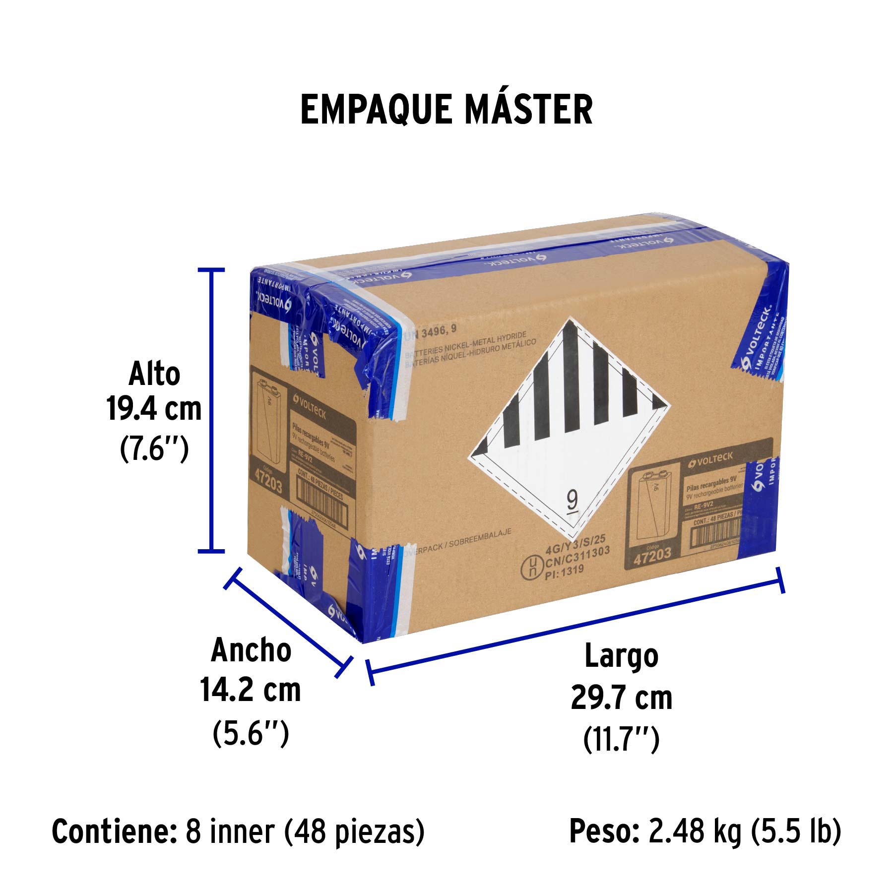 Blíster con 1 Pila recargable 9V uso general, 250 mAh - Empaque