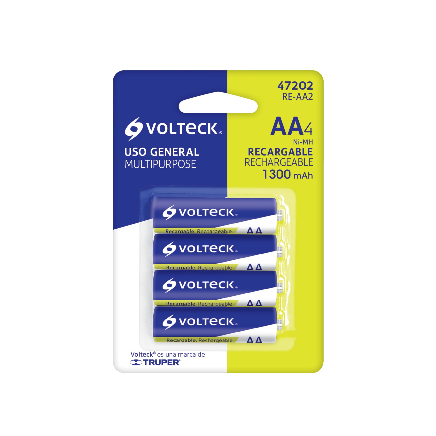 Blíster con 4 pilas recargables AA uso general, 1300 mAh