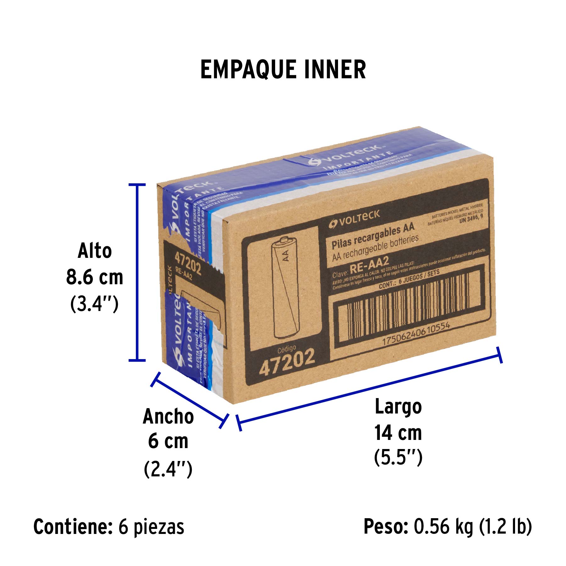 Blíster con 4 pilas recargables AA uso general, 1300 mAh - Empaque