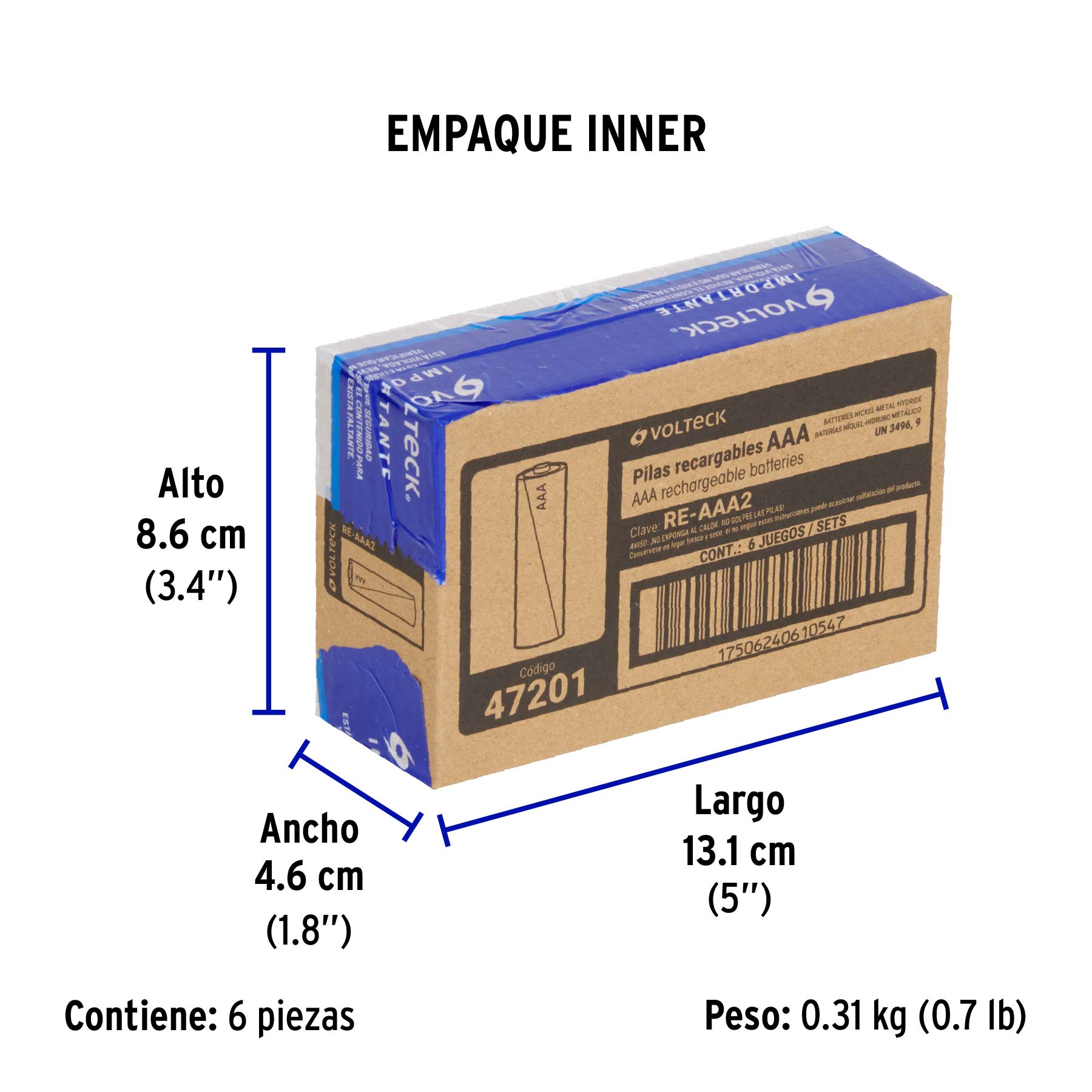 Blíster con 4 pilas recargables AAA uso general, 600 mAh - Empaque
