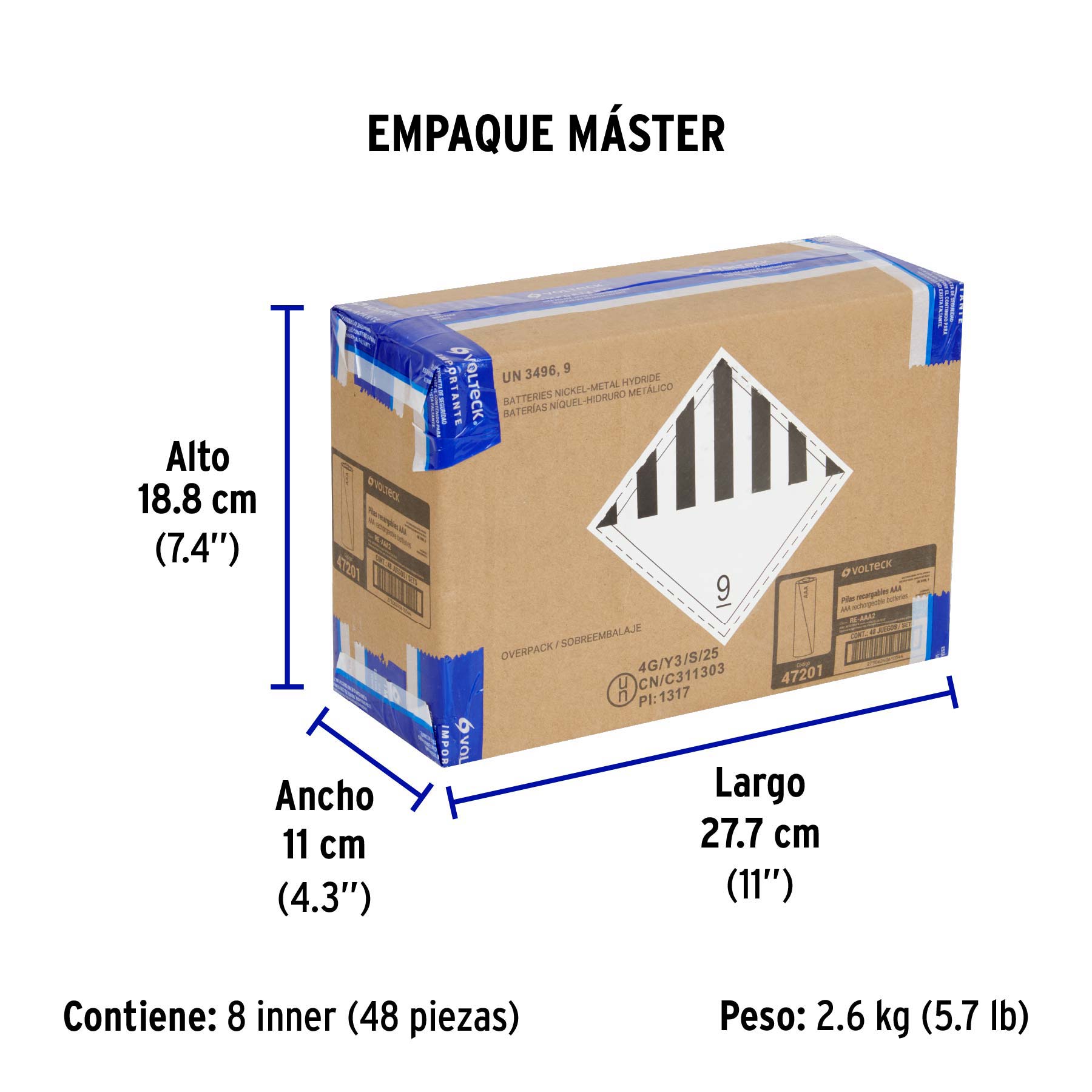 Blíster con 4 pilas recargables AAA uso general, 600 mAh - Empaque