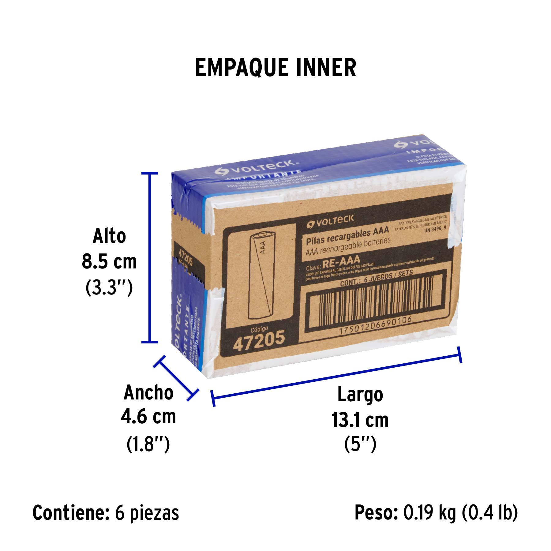 Blíster con 2 pilas recargables AAA larga duración, 1000 mAh - Empaque