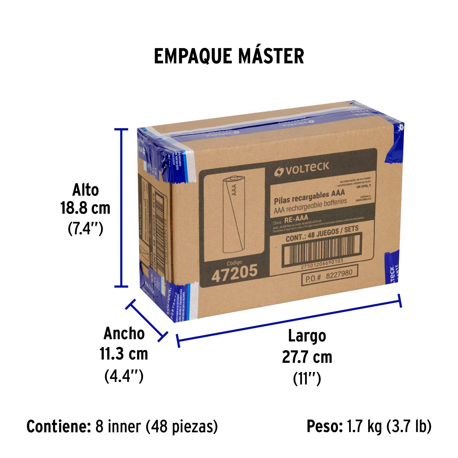 Blíster con 2 pilas recargables AAA larga duración, 1000 mAh - Empaque