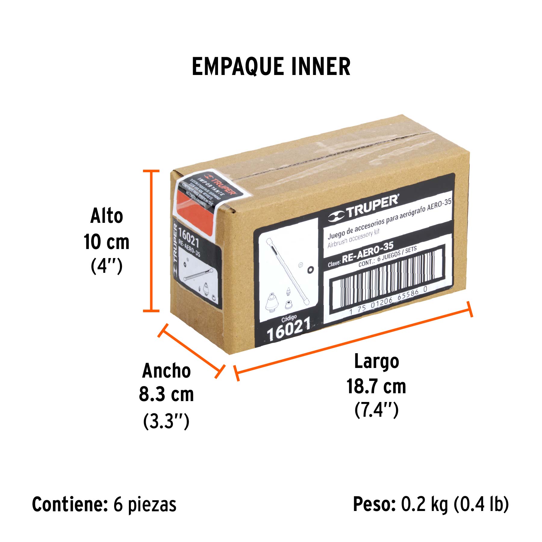 Kit de 5 accesorios para aerógrafo AERO-35, TRUPER - Empaque
