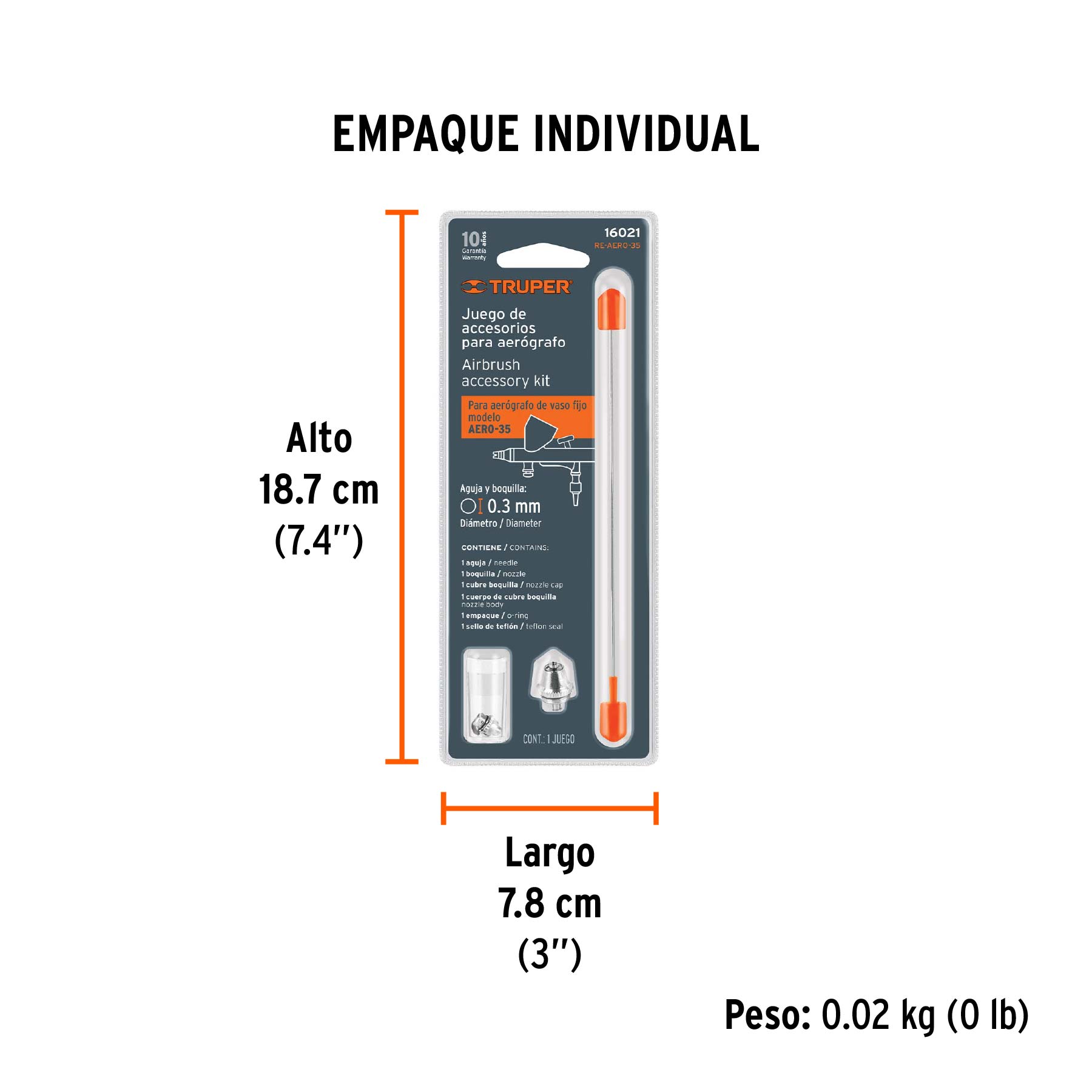 Kit de 5 accesorios para aerógrafo AERO-35, TRUPER - Empaque
