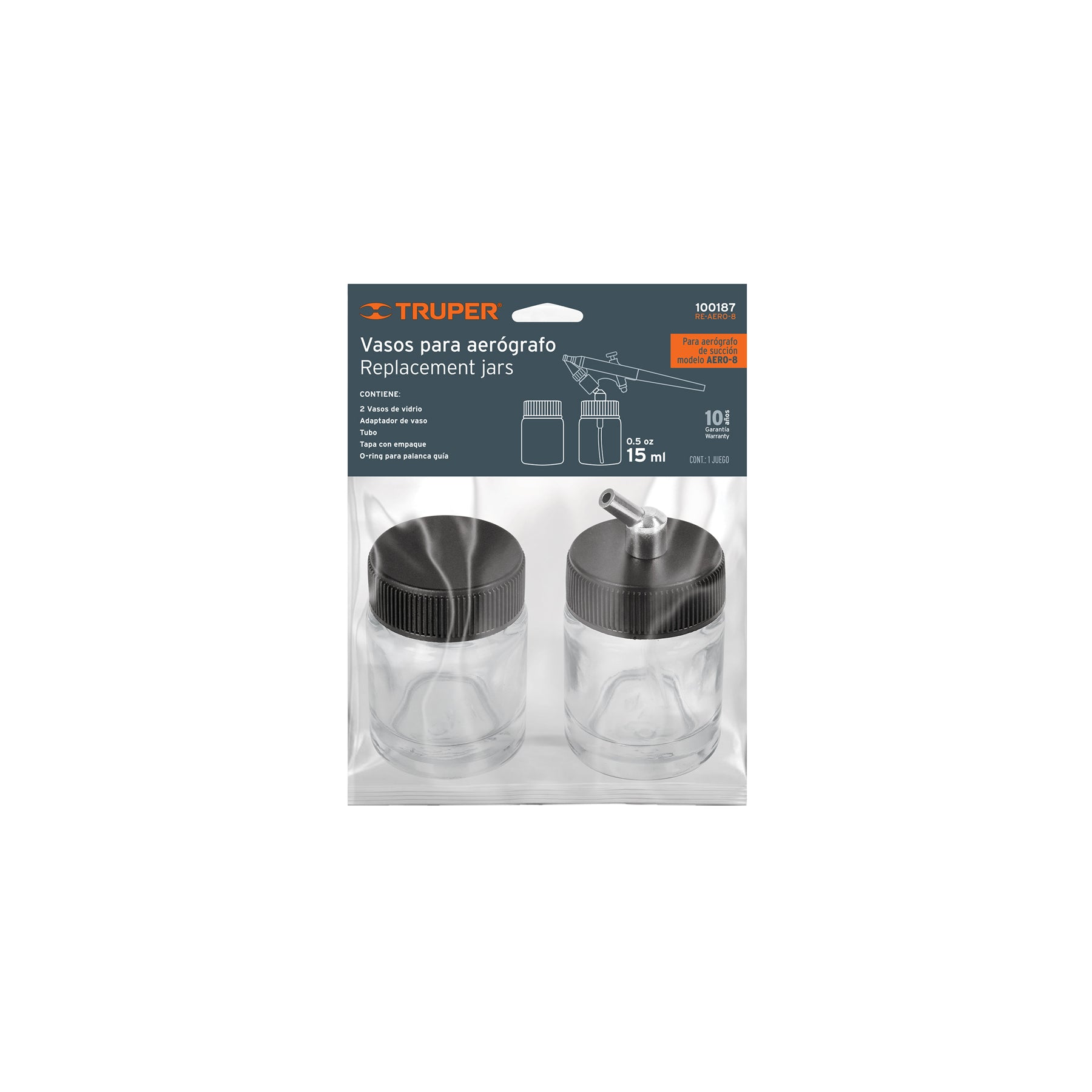 Juego de 2 vasos de 15 ml y adaptador para aerógrafo AERO-8