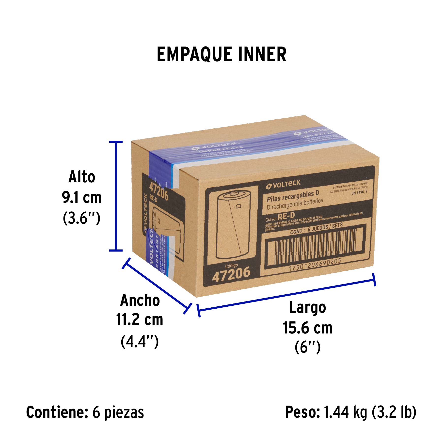 Blíster con 2 pilas recargables D larga duración, 4000 mAh - Empaque