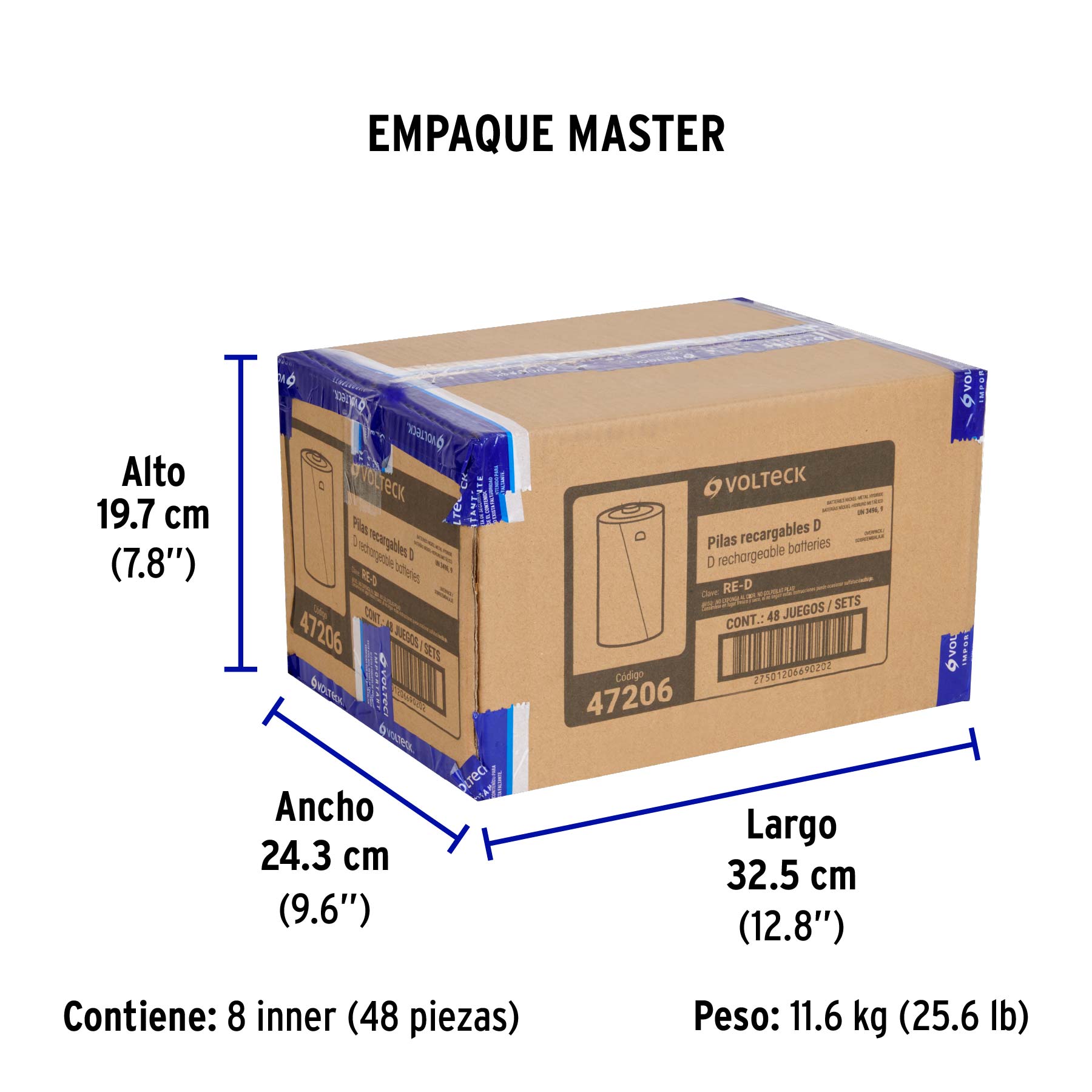 Blíster con 2 pilas recargables D larga duración, 4000 mAh - Empaque