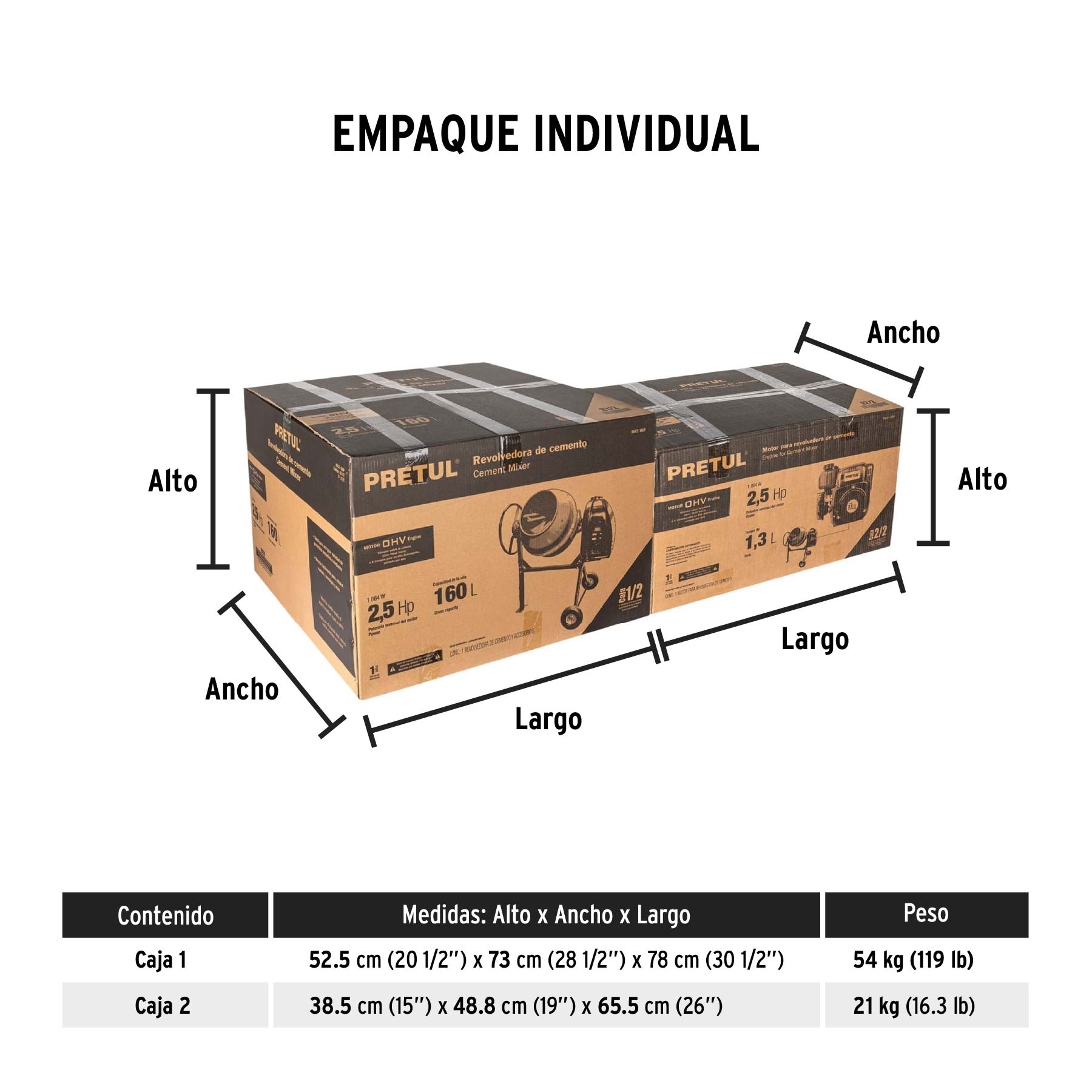 Revolvedora de concreto 1/2 saco, uso ligero, gasolina, 160L - Empaque