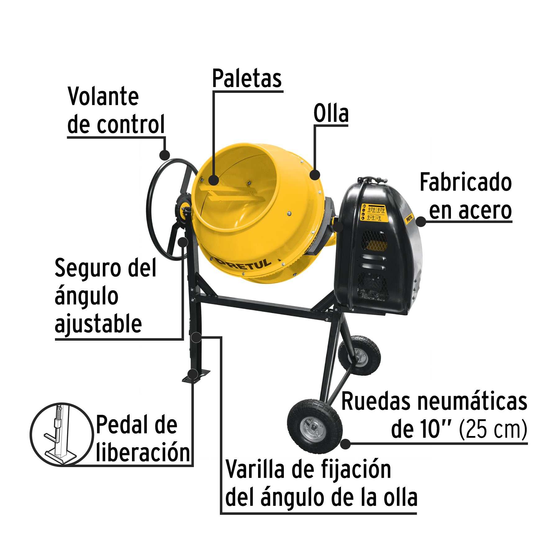 Revolvedora de concreto 1/2 saco, uso ligero, gasolina, 160L