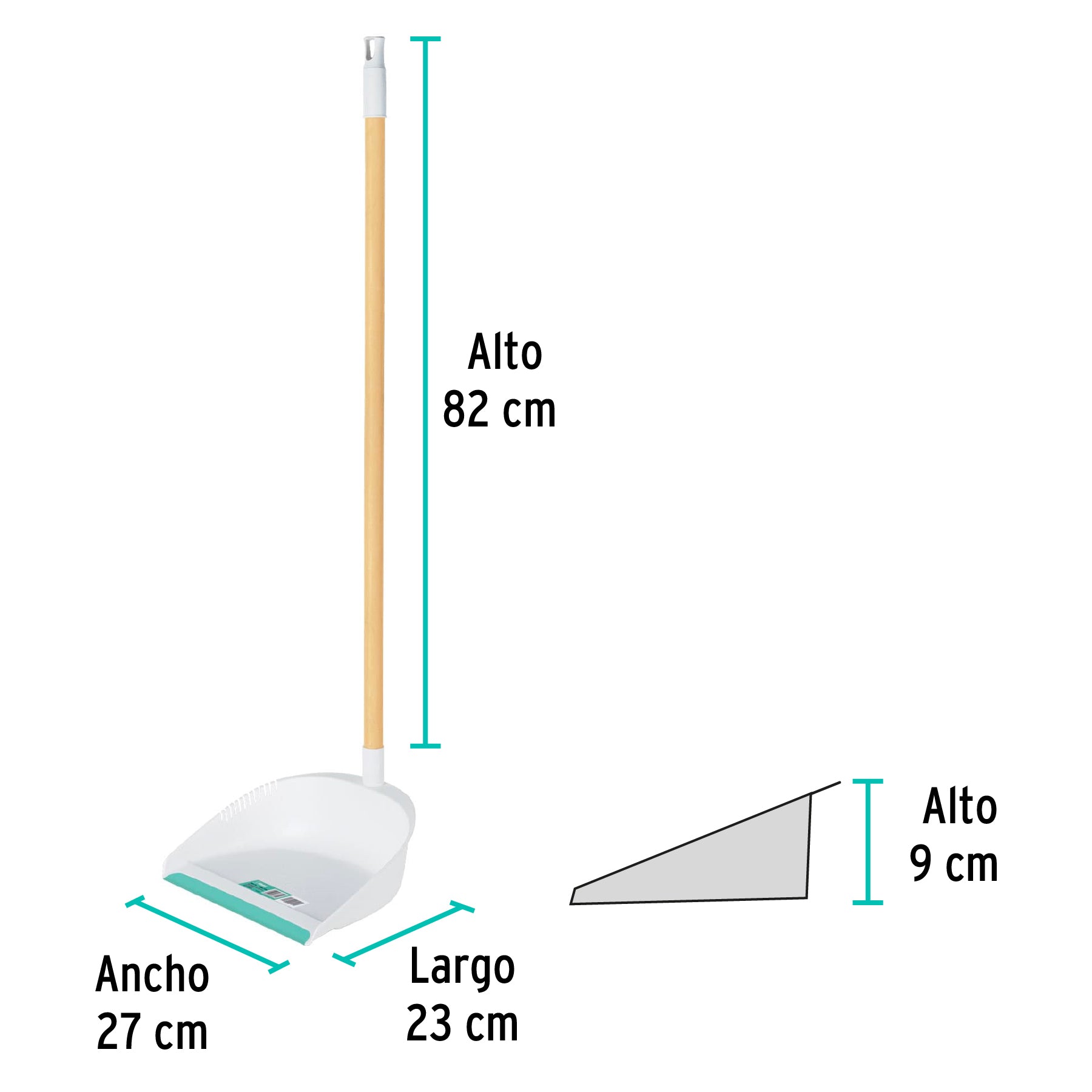 Recogedor plástico con bastón de madera, KLINTEK