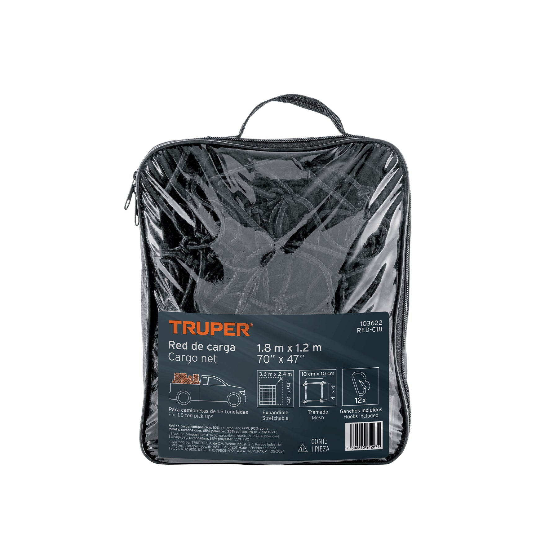 Red de carga de 1.8m x 1.2m para camioneta de 1.5 Ton,TRUPER
