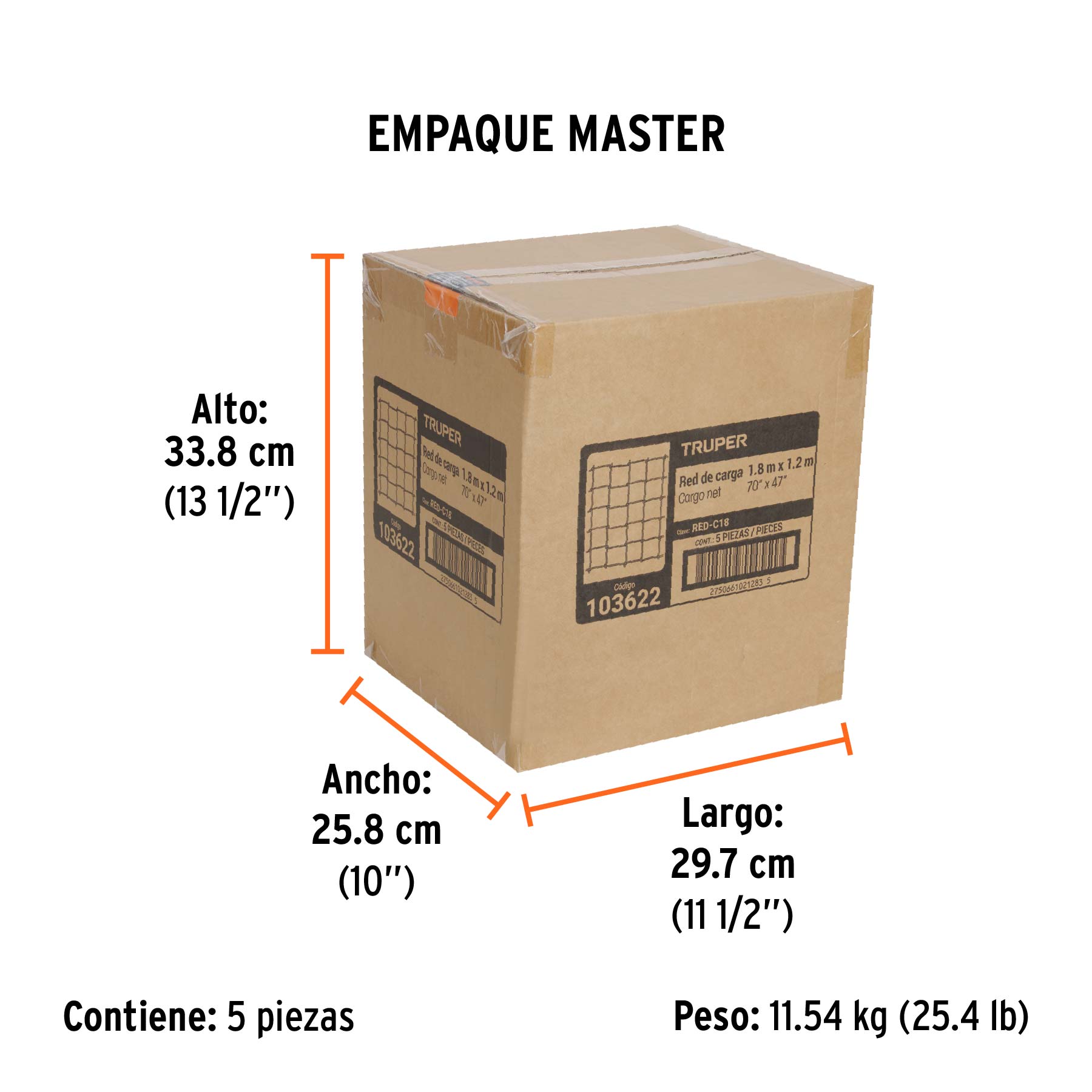 Red de carga de 1.8m x 1.2m para camioneta de 1.5 Ton,TRUPER - Empaque