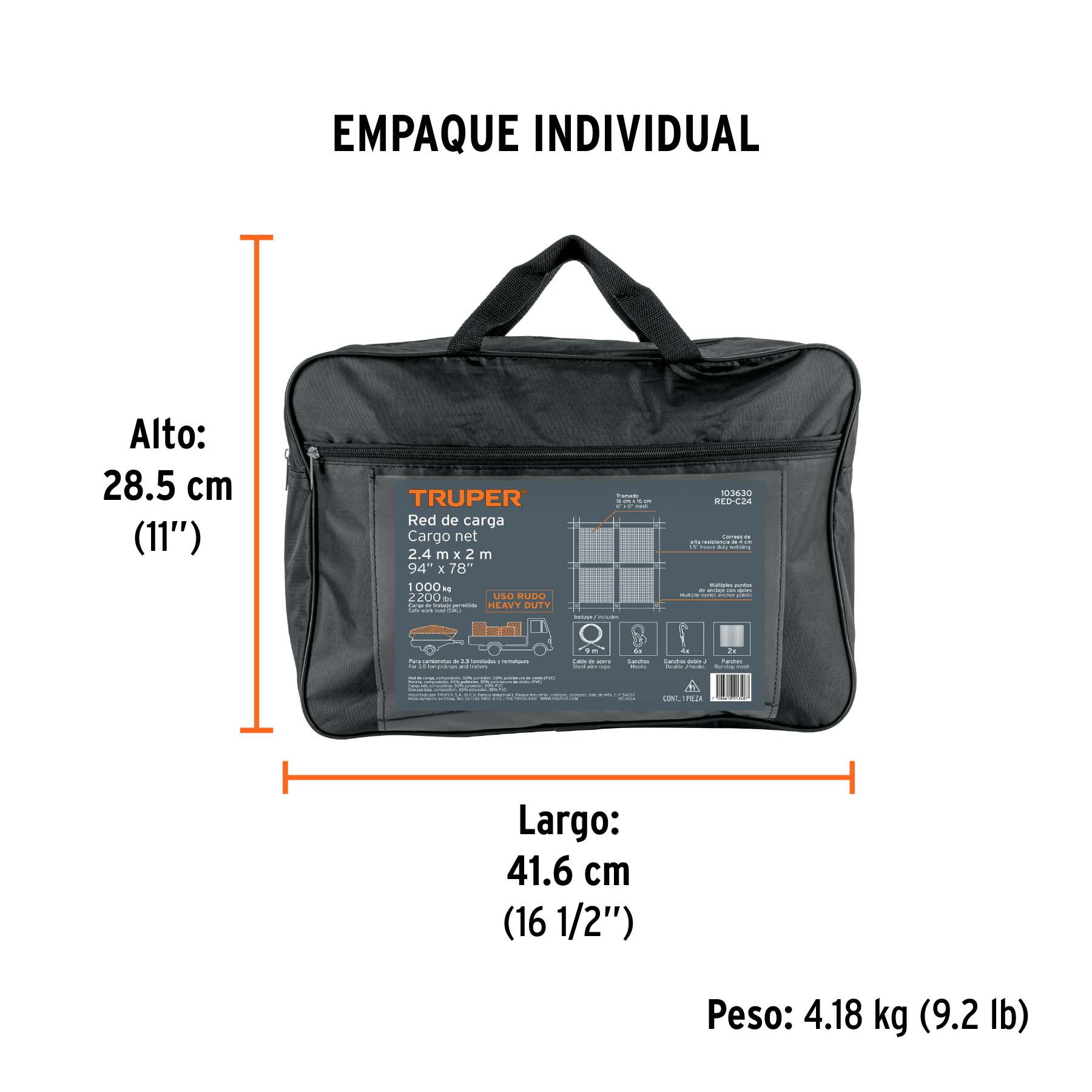 Red de carga de 2.4m x 2m para camioneta de 3.5 Ton, TRUPER - Empaque