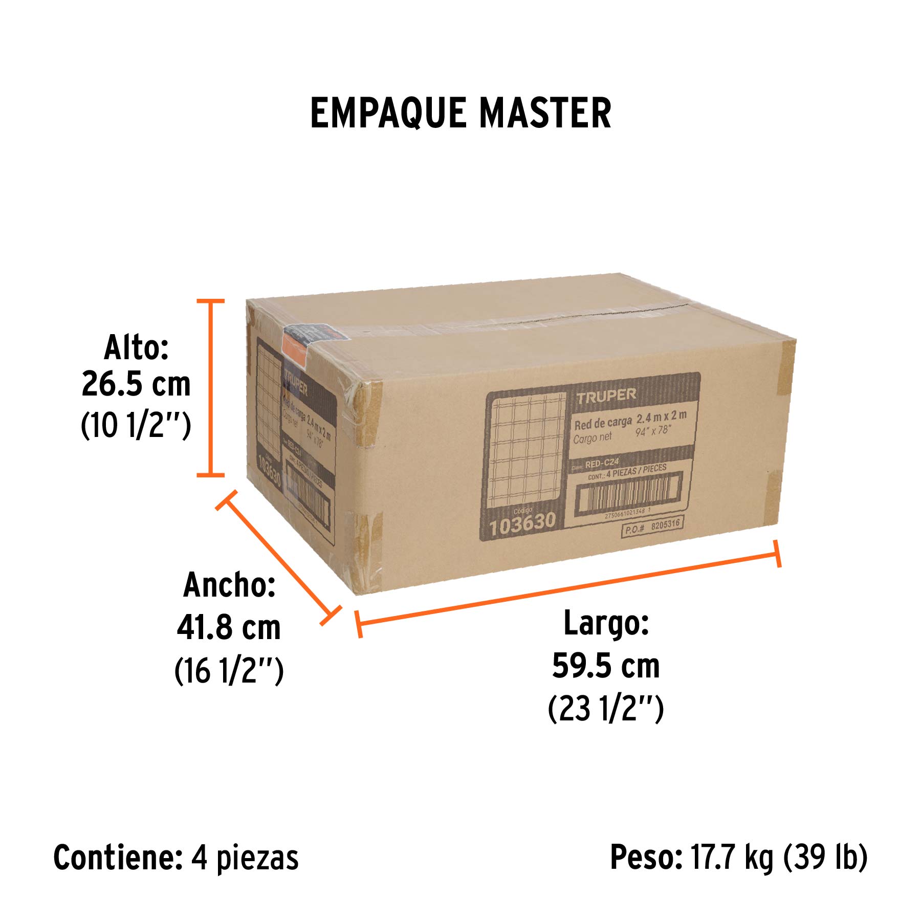 Red de carga de 2.4m x 2m para camioneta de 3.5 Ton, TRUPER - Empaque