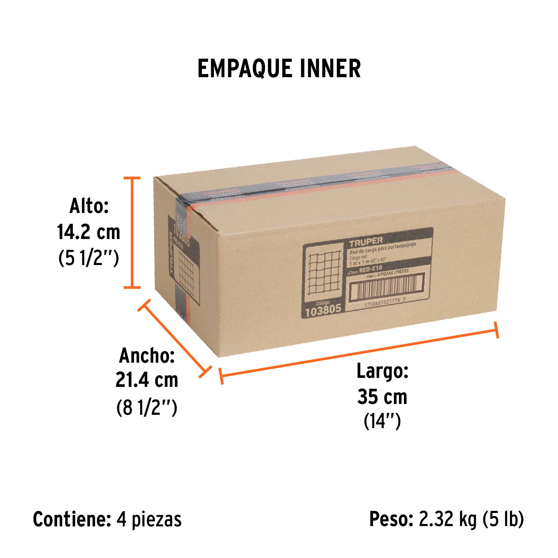 Red de carga de 1 m x 1 m para porta equipaje, TRUPER - Empaque