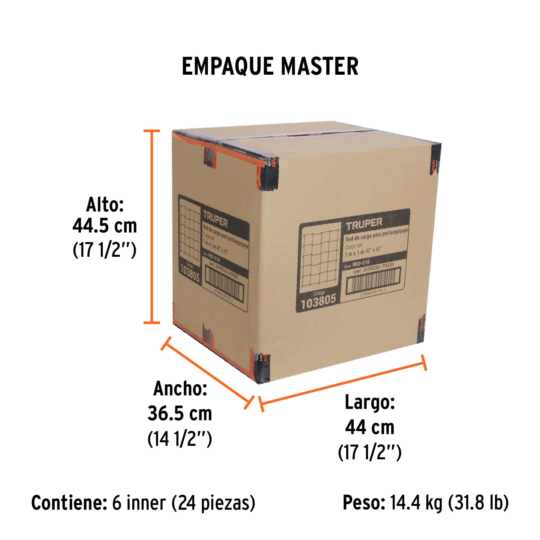 Red de carga de 1 m x 1 m para porta equipaje, TRUPER - Empaque