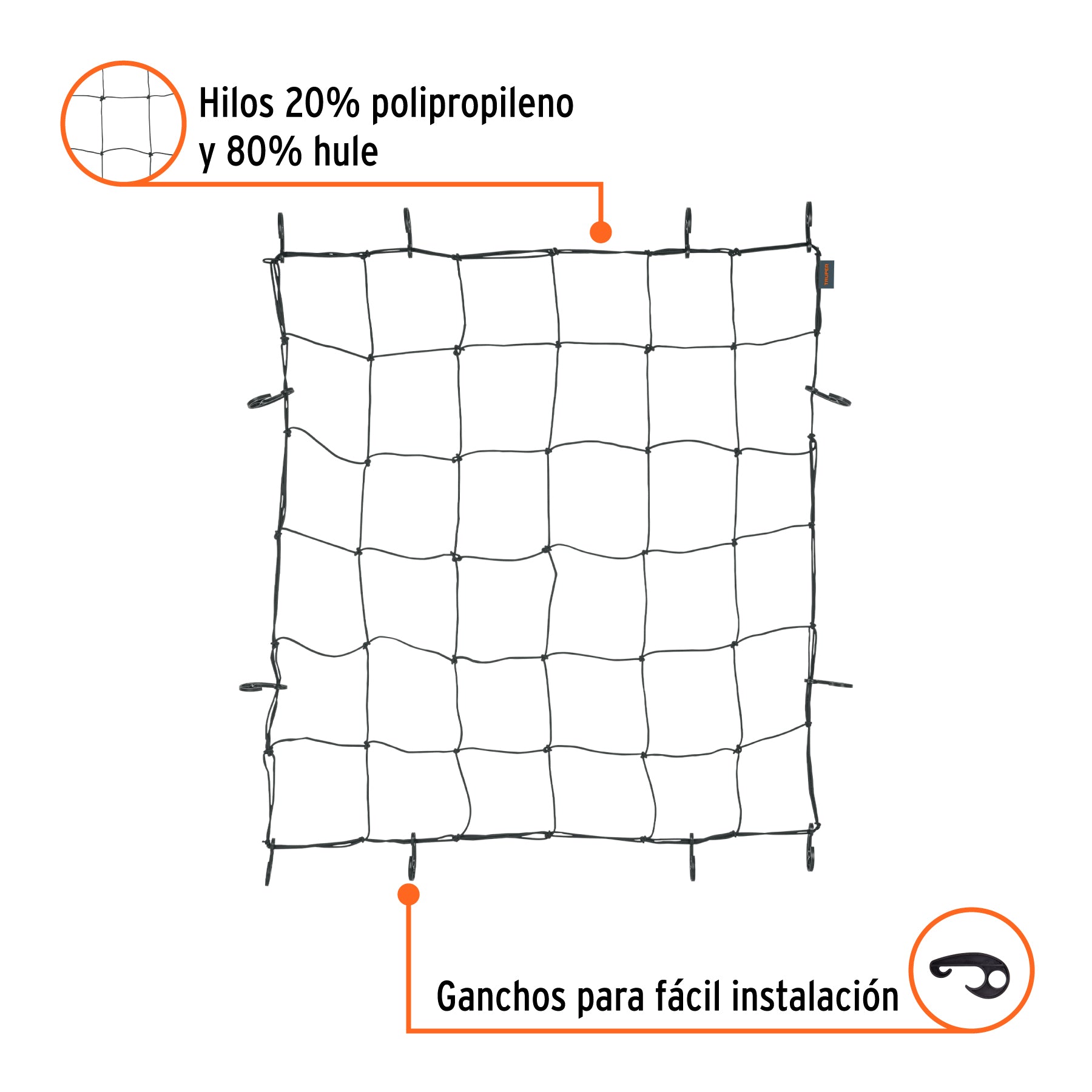 Red de carga de 1 m x 1 m para porta equipaje, TRUPER