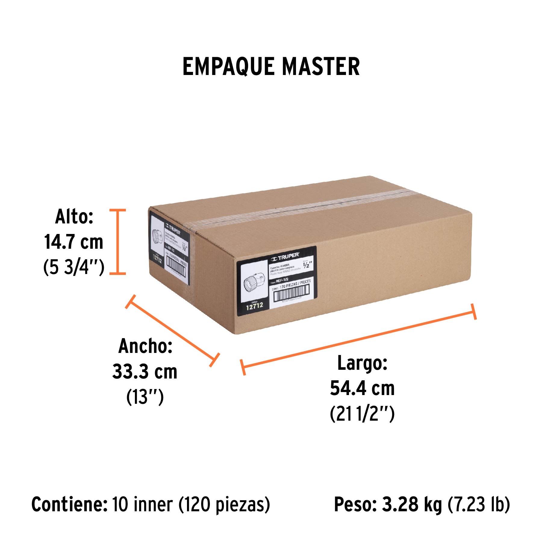 Conector 1/2" hembra de ABS para manguera, TRUPER - Empaque