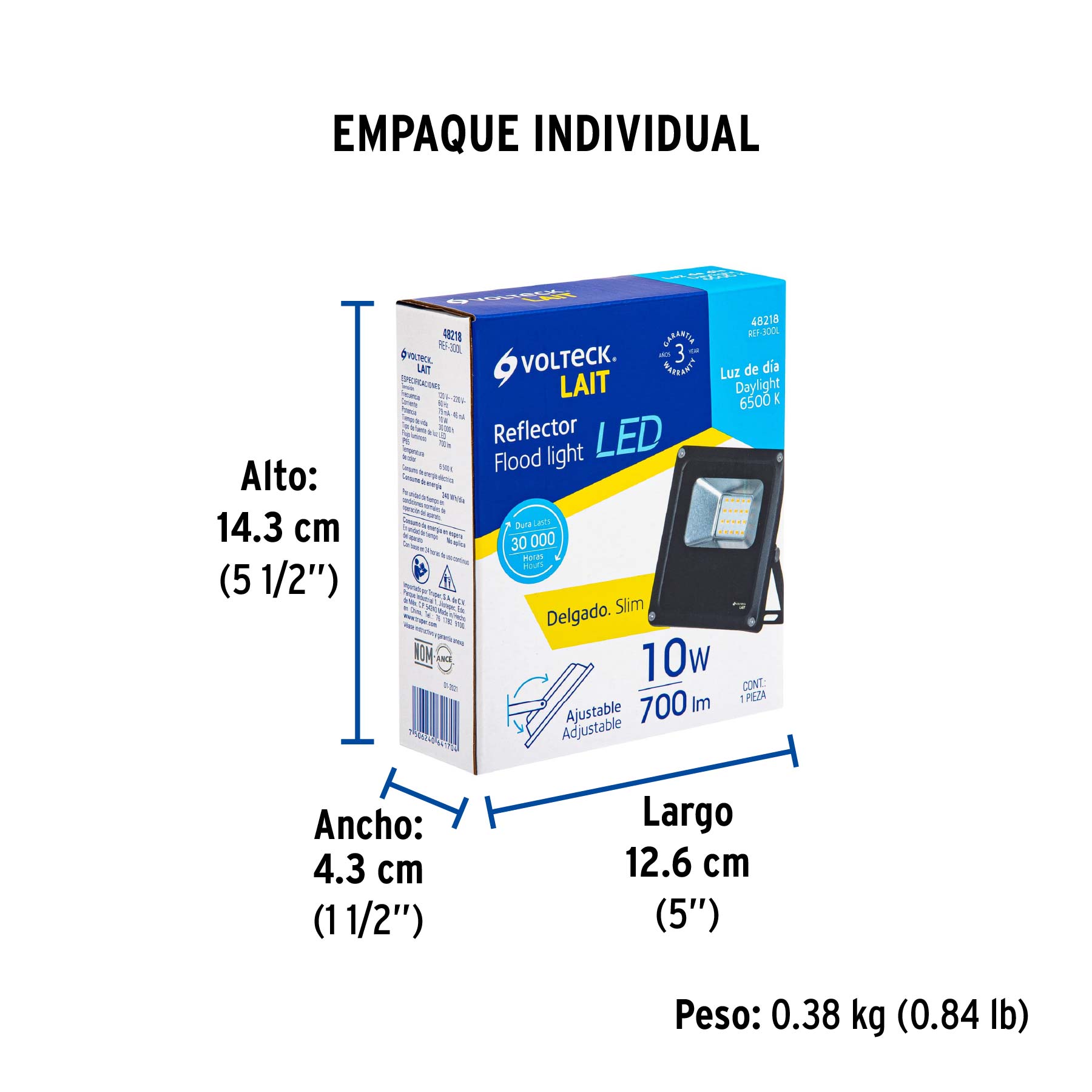 Reflector LED para exteriores 10W 6500K, VOLTECK - Empaque