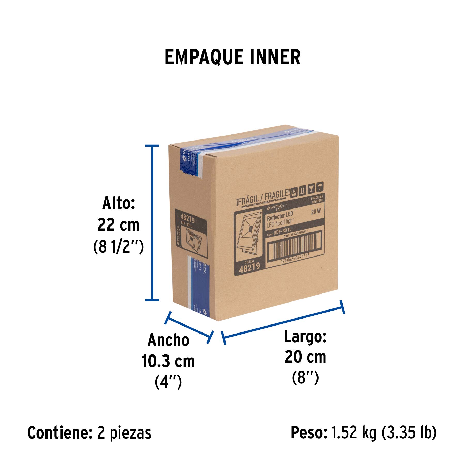 Reflector LED para exteriores 20W 6500K, VOLTECK - Empaque
