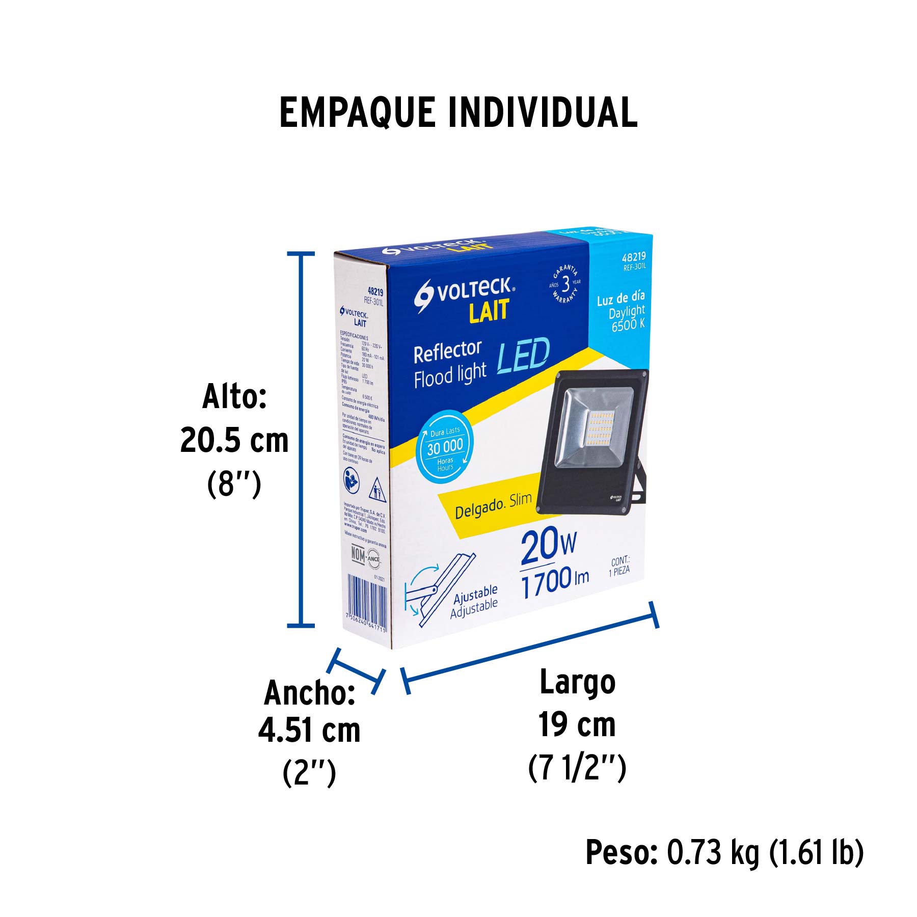 Reflector LED para exteriores 20W 6500K, VOLTECK - Empaque