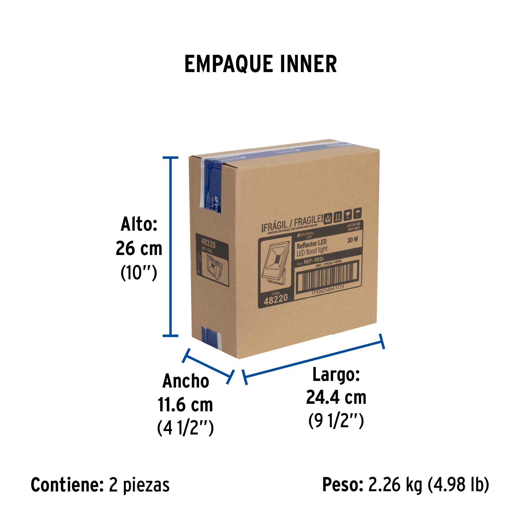 Reflector LED para exteriores 30W 6500K, VOLTECK - Empaque