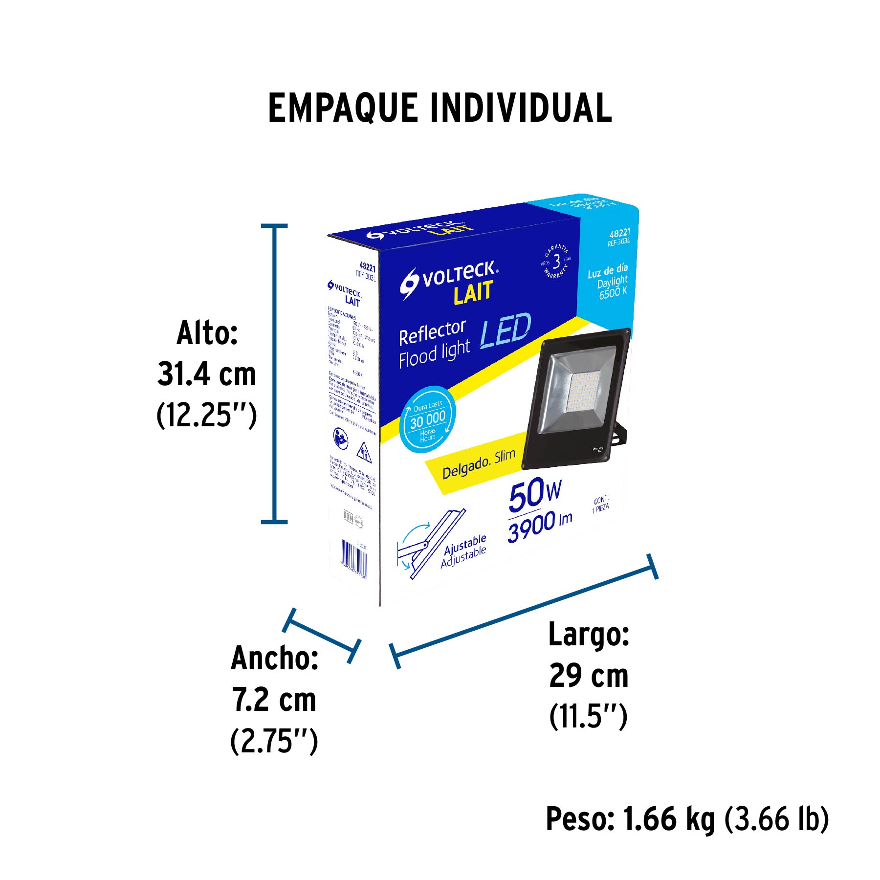 Reflector LED para exteriores 50W 6500K, VOLTECK - Empaque