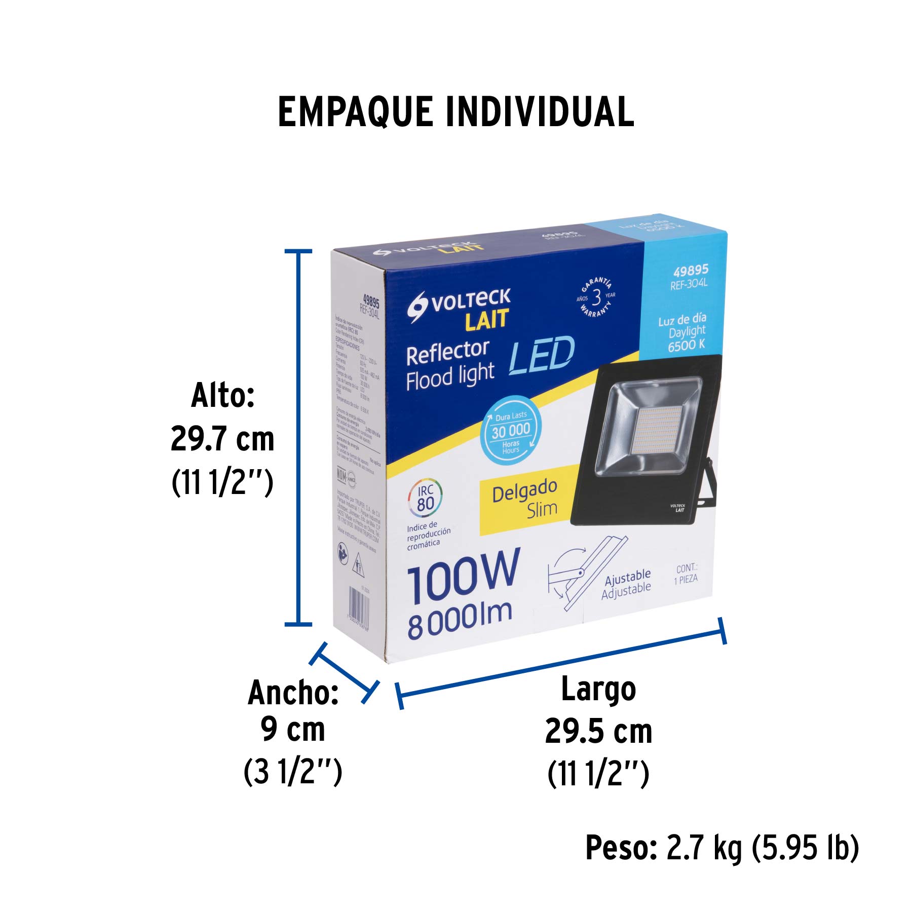 Reflector LED para exteriores 100W 6500K, VOLTECK - Empaque