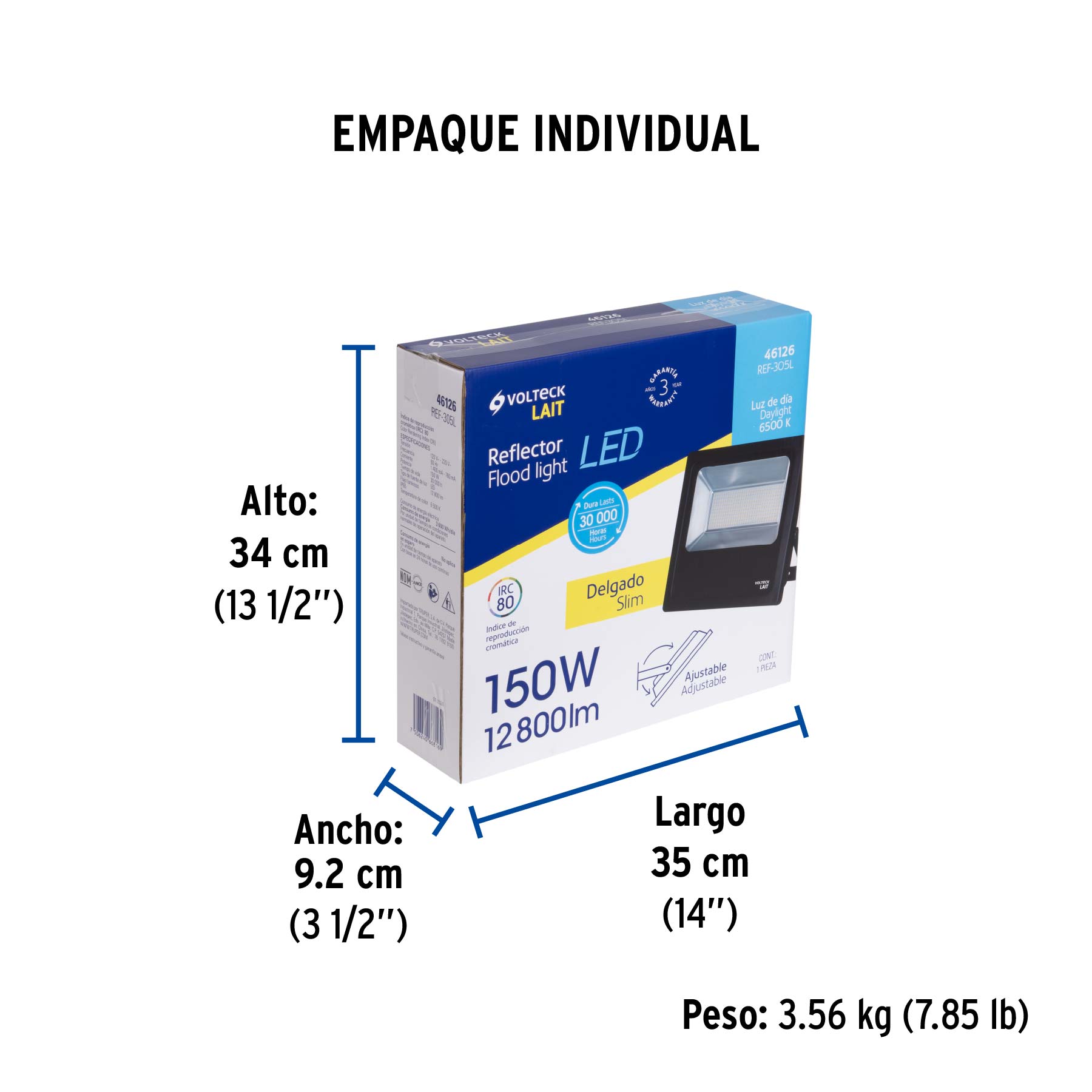 Reflector LED para exteriores 150W 6500K, VOLTECK - Empaque