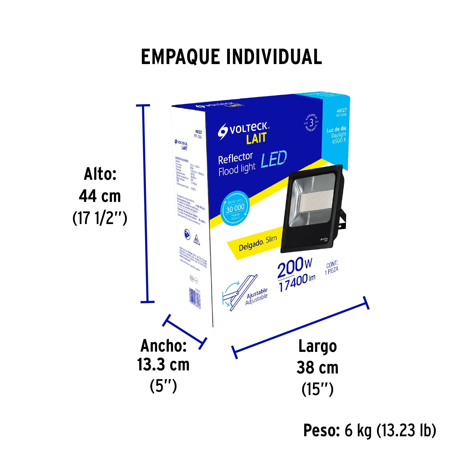 Reflector LED para exteriores 200W 6500K, VOLTECK - Empaque