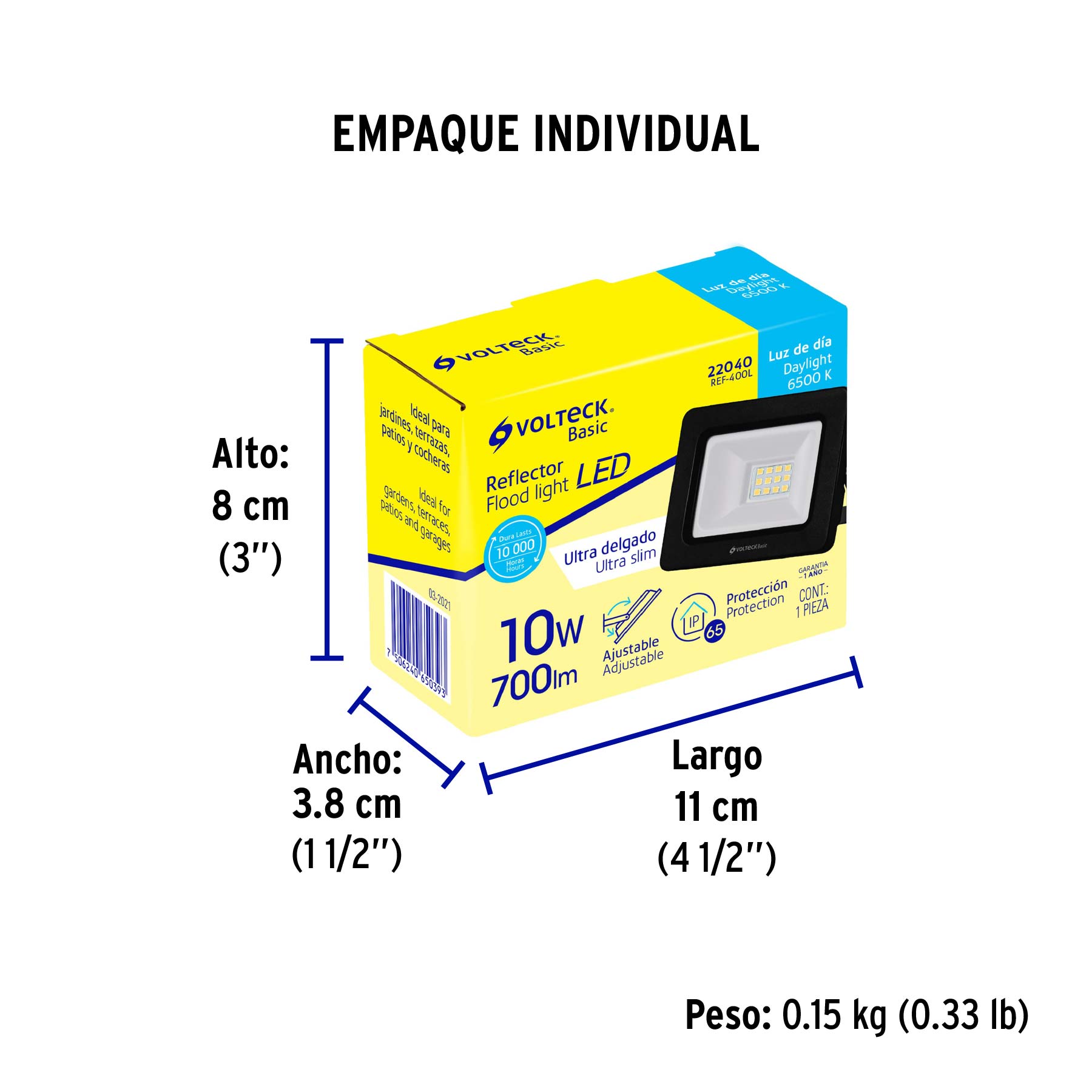 Reflector LED para exteriores 10W 6500K, VOLTECK BASIC - Empaque