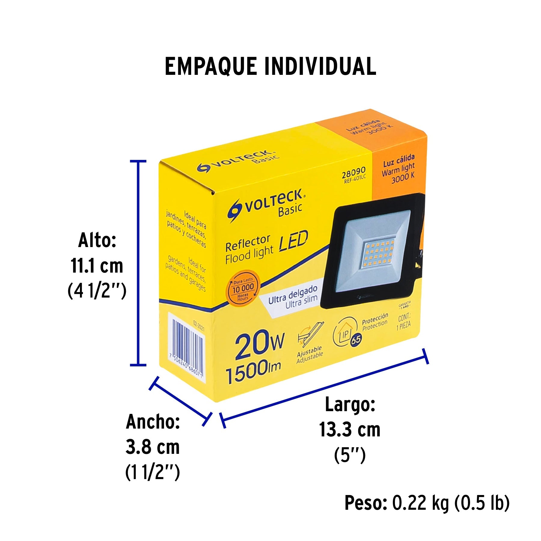 Reflector LED para exteriores 20W 3000K, VOLTECK BASIC - Empaque