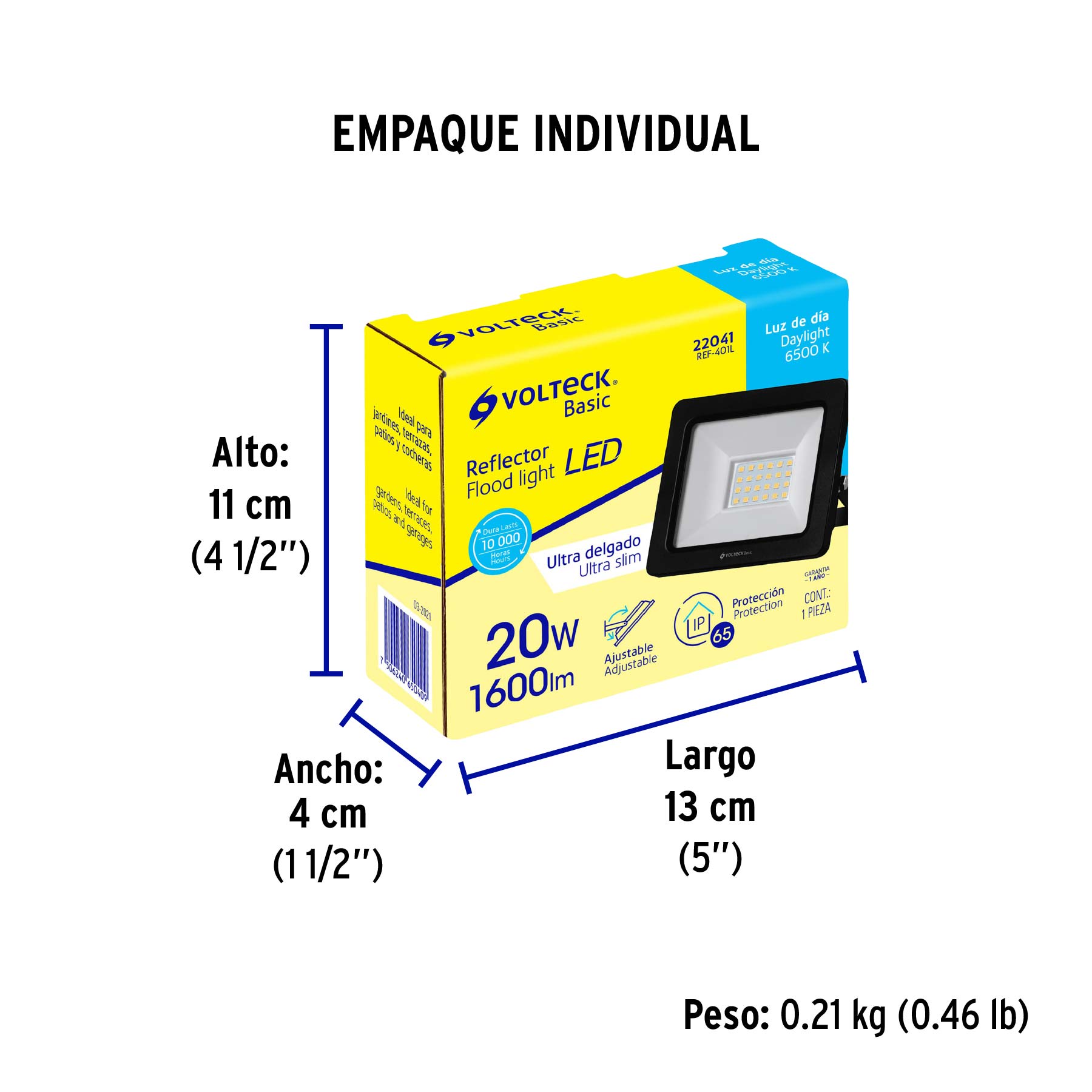 Reflector LED para exteriores 20W 6500K, VOLTECK BASIC - Empaque