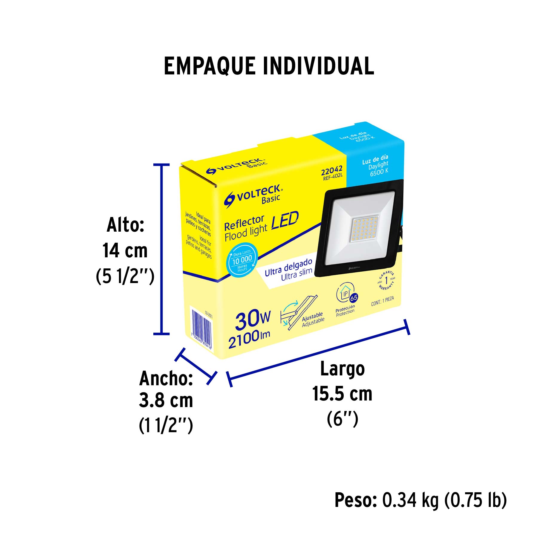 Reflector LED para exteriores 30W 6500K, VOLTECK BASIC - Empaque