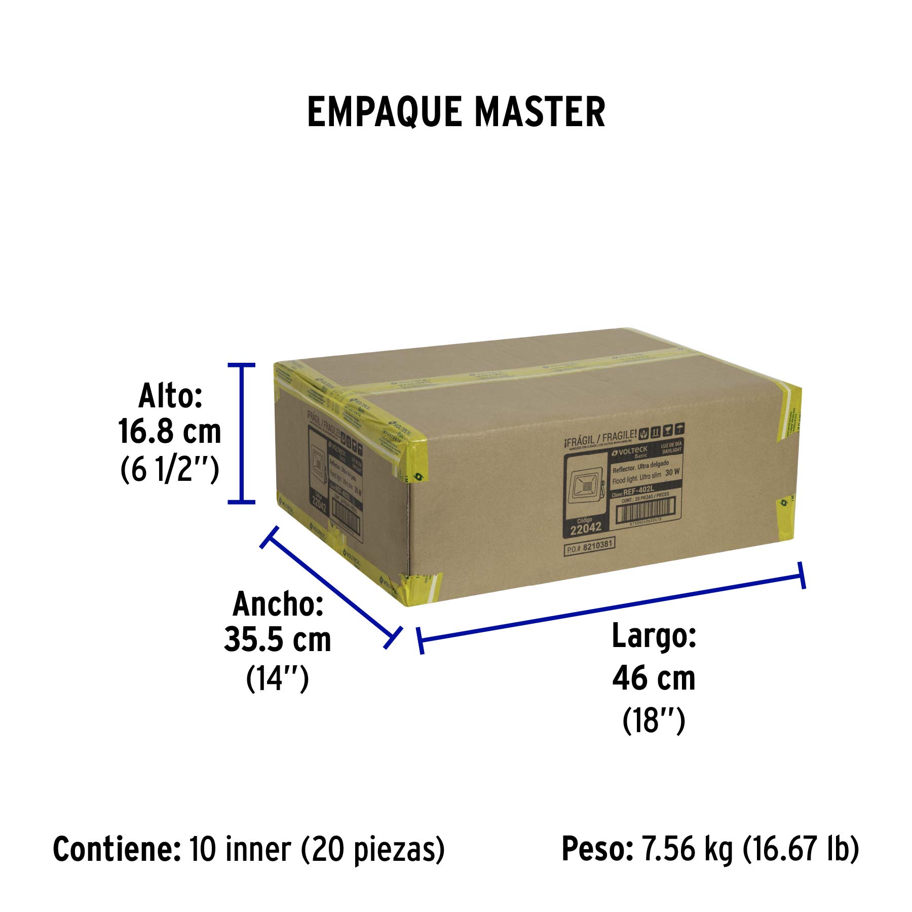 Reflector LED para exteriores 30W 6500K, VOLTECK BASIC - Empaque